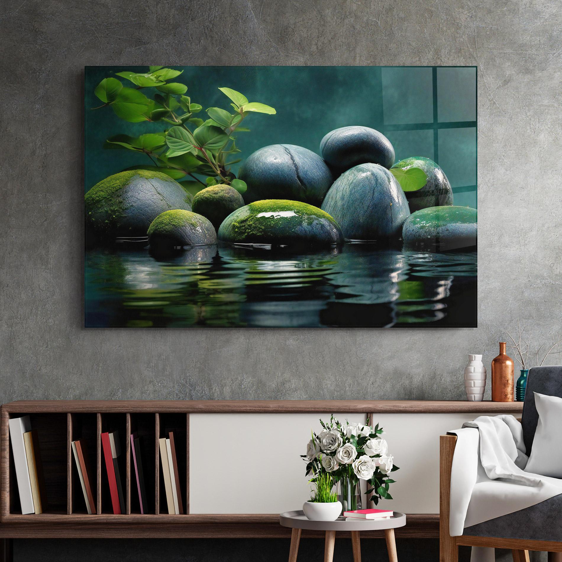 Glasbild Green Stone Nature mockup 2
