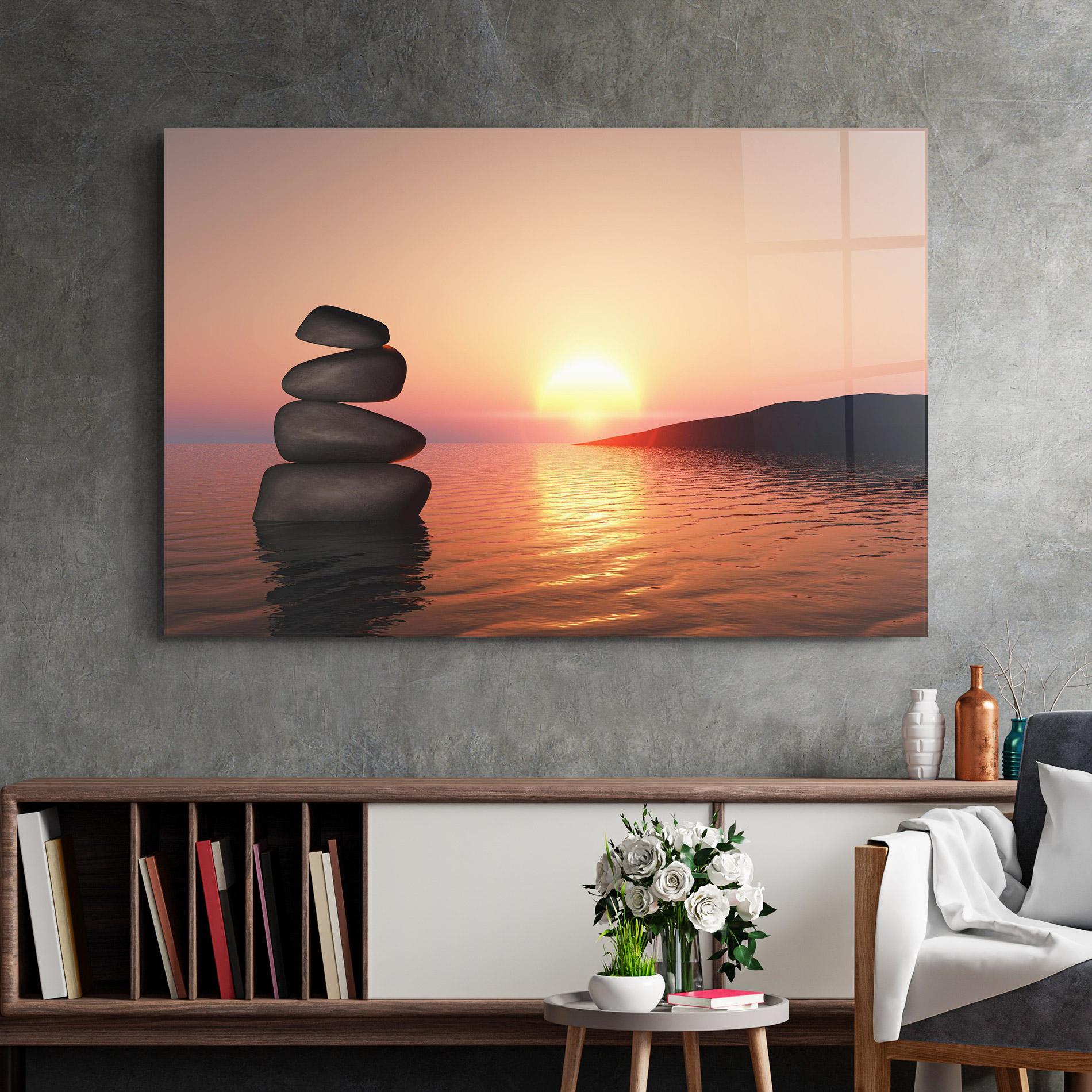 Glasbild Peace And Sunset mockup 2