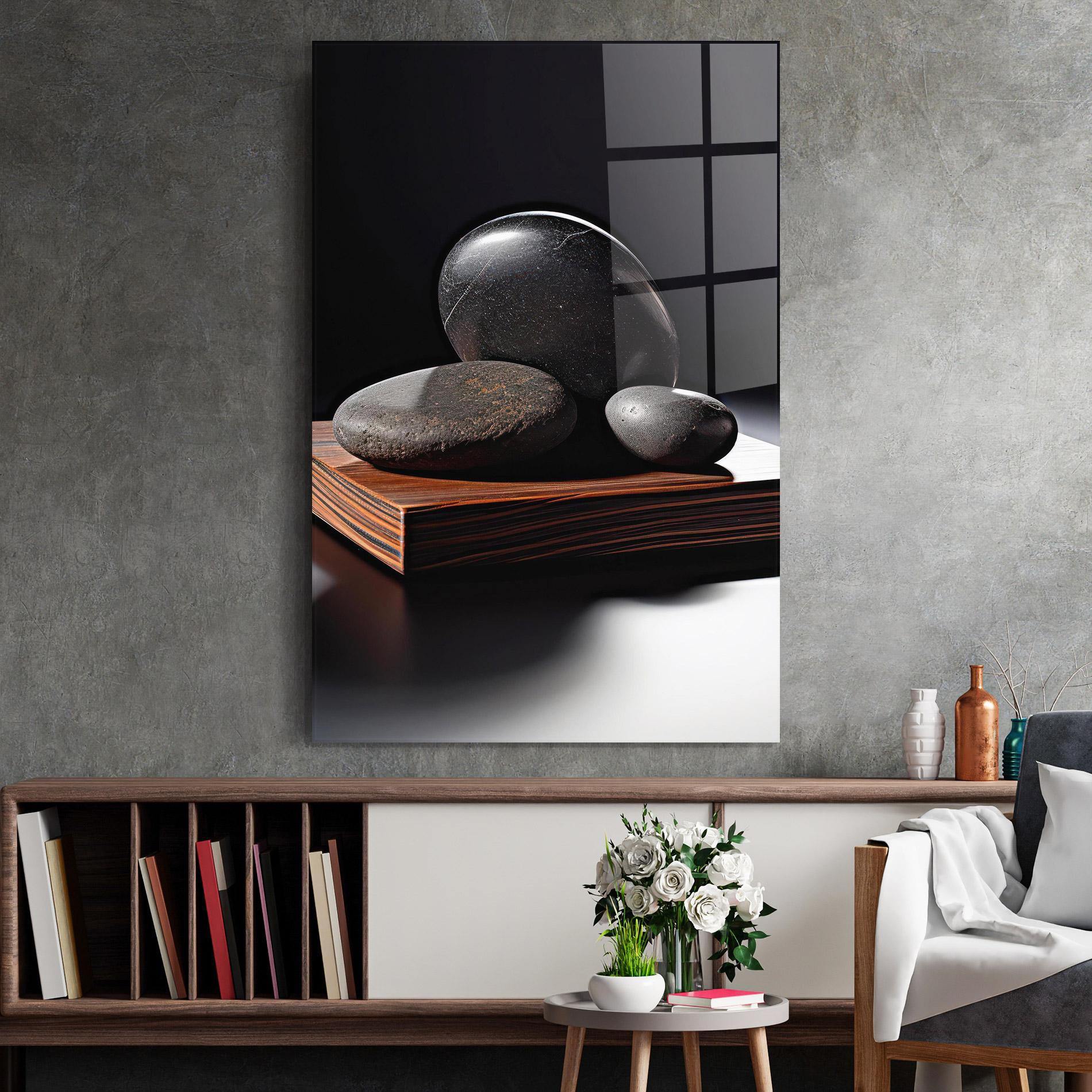 Glasbild Black Zen Stones mockup 2