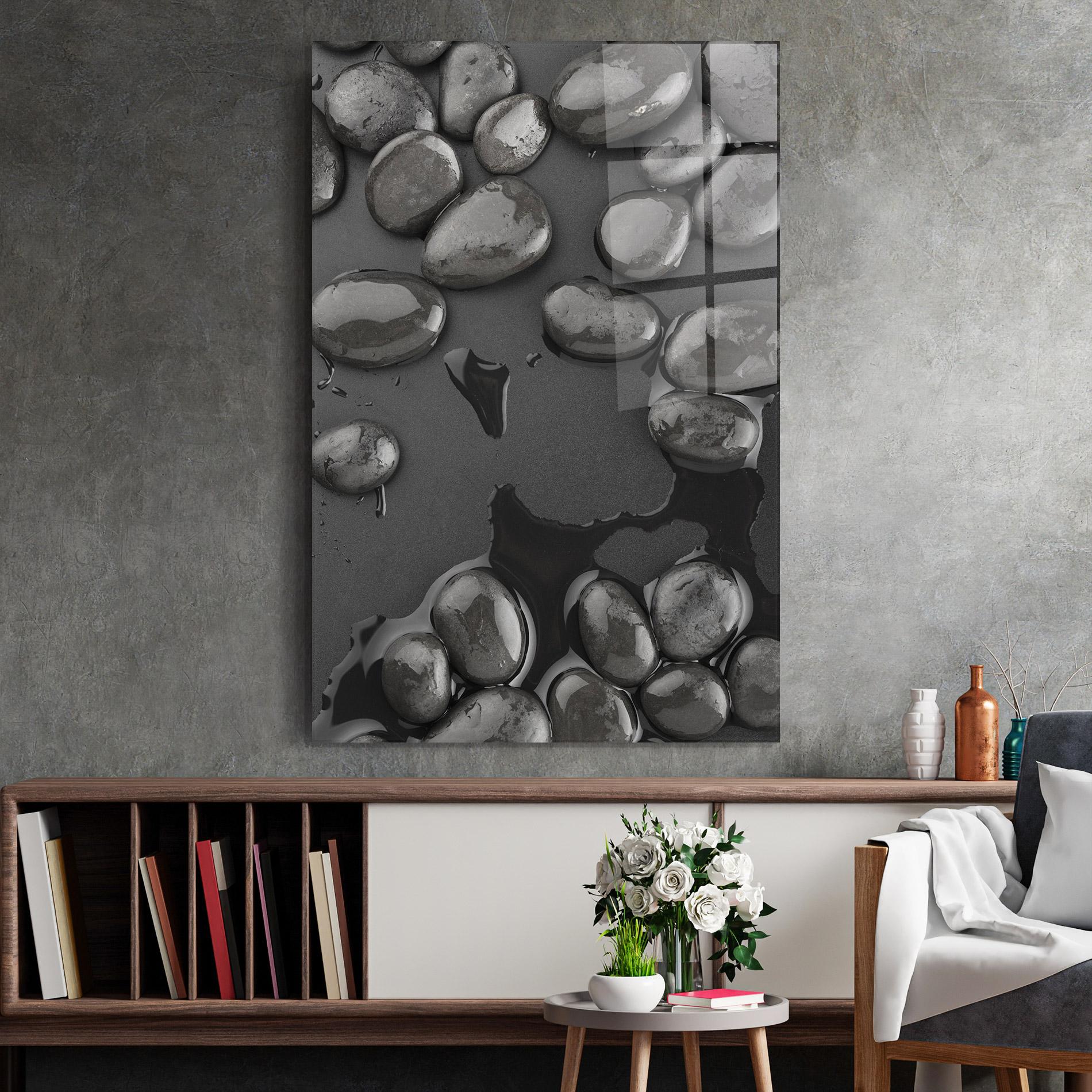 Glasbild Grey Shiny Stones mockup 2