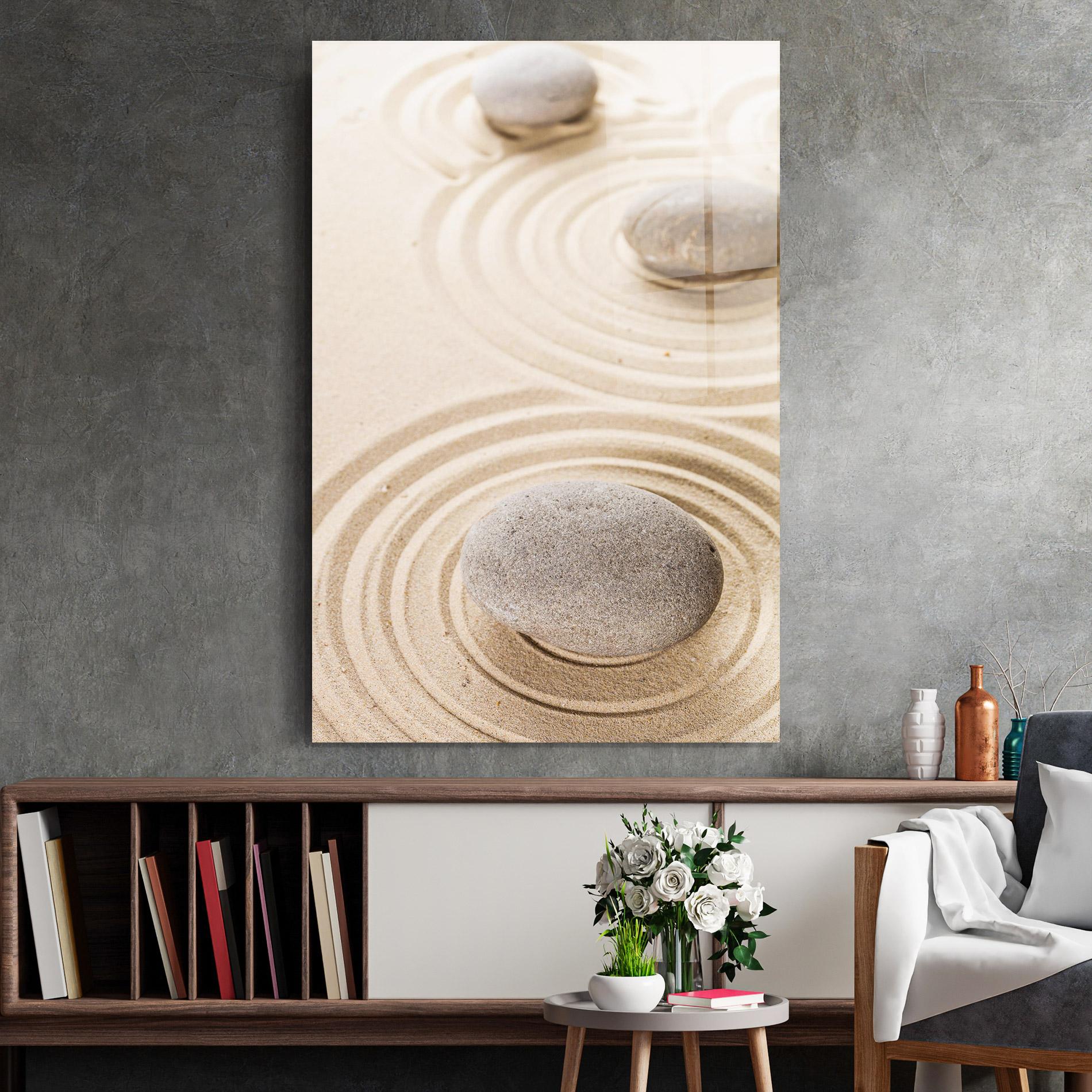 Glasbild Meditation Cream Stone mockup 2