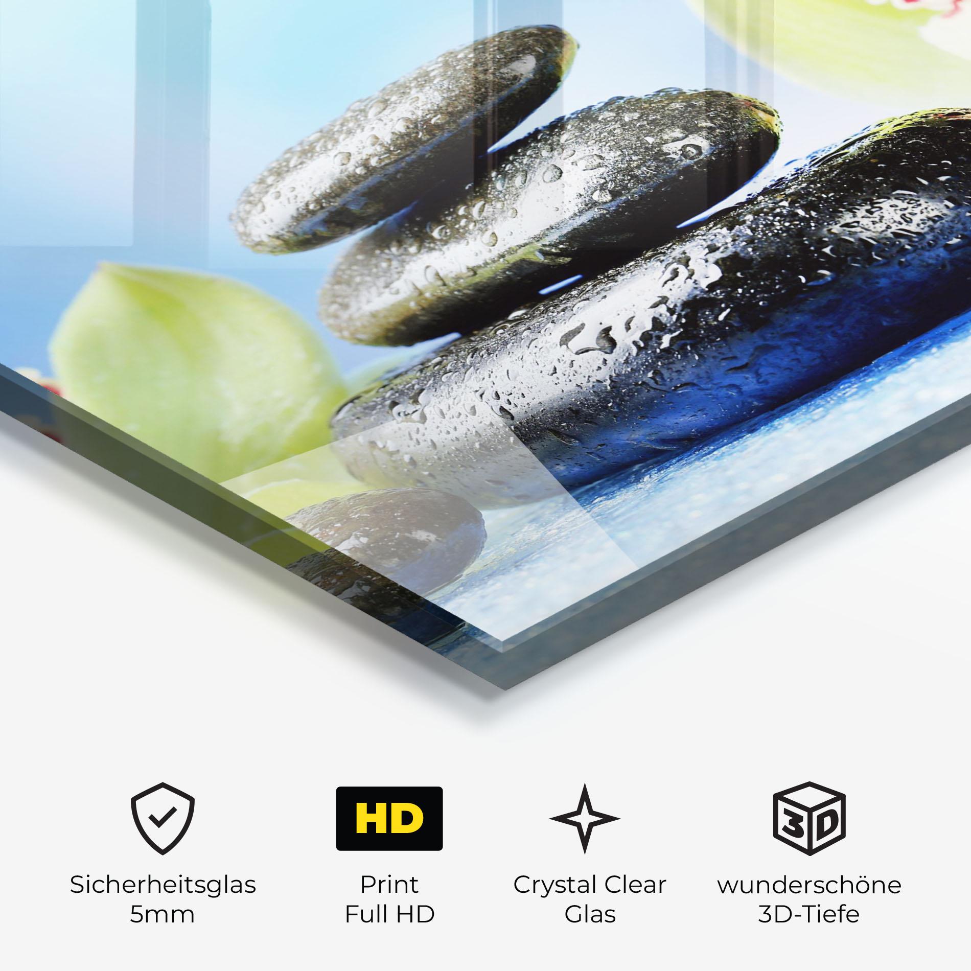 Glasbild Blooming Orchid Stone mockup 3