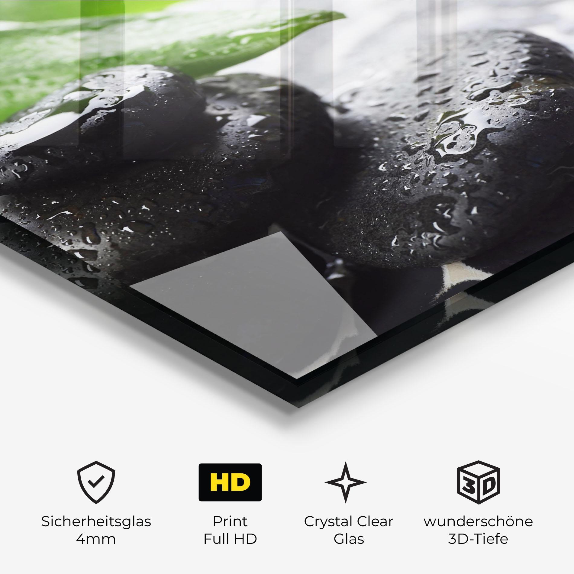Glasbild Bamboo Branch Stones mockup 3