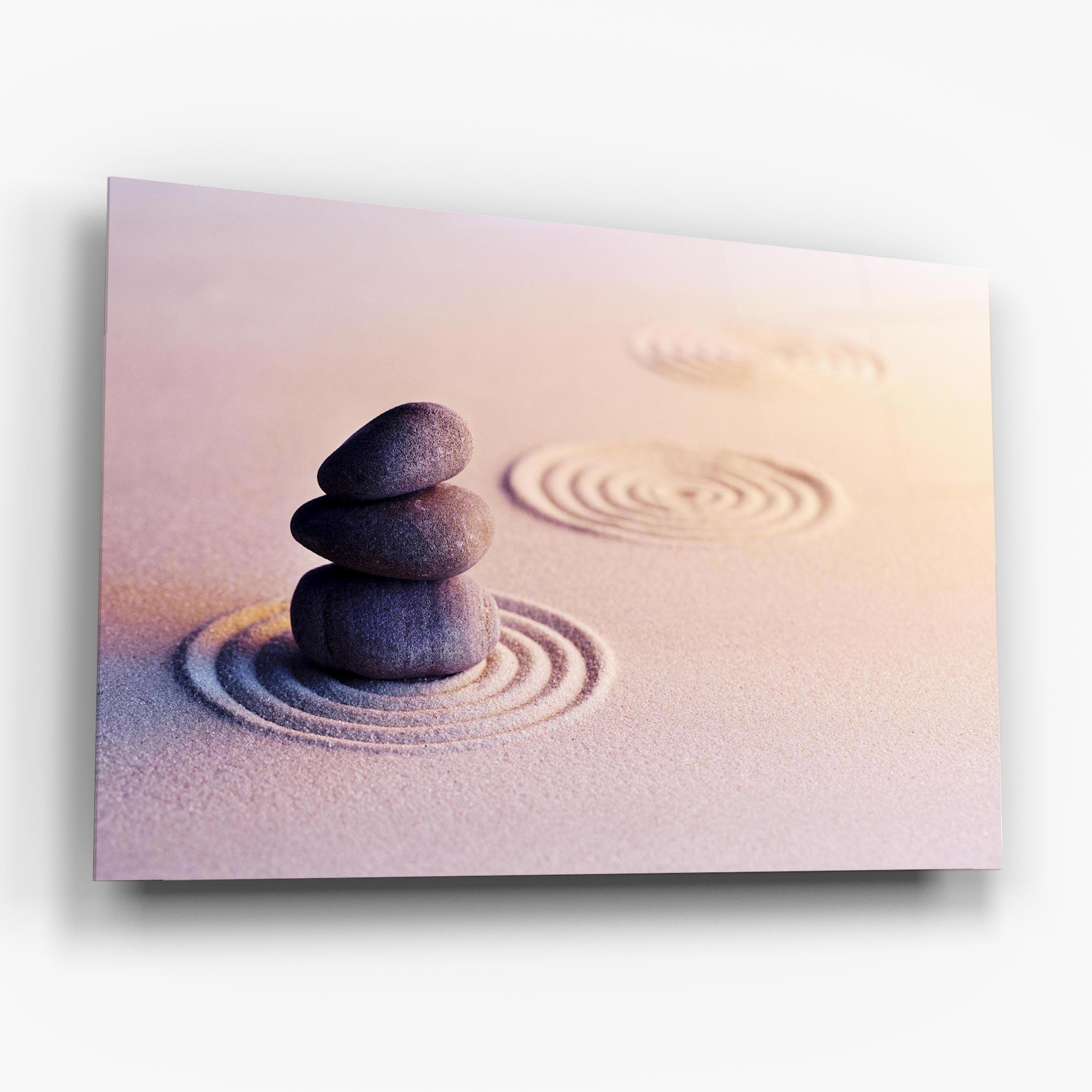 Glasbild Meditation Stones Sand mockup 6