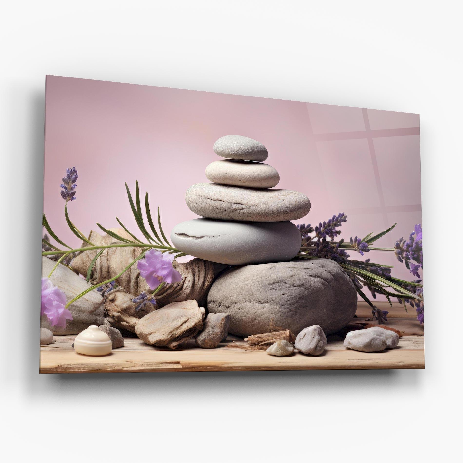 Glasbild Purple Flower Stones mockup 6