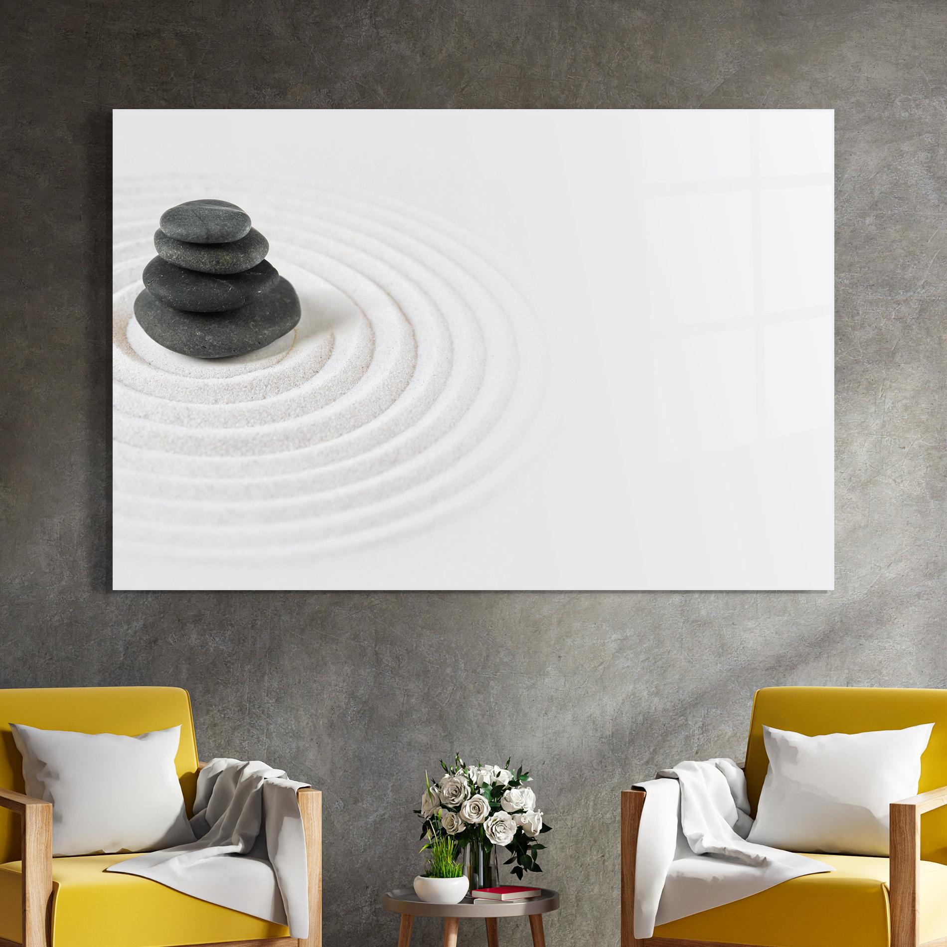 Glasbild Black Stones Sand mockup 4