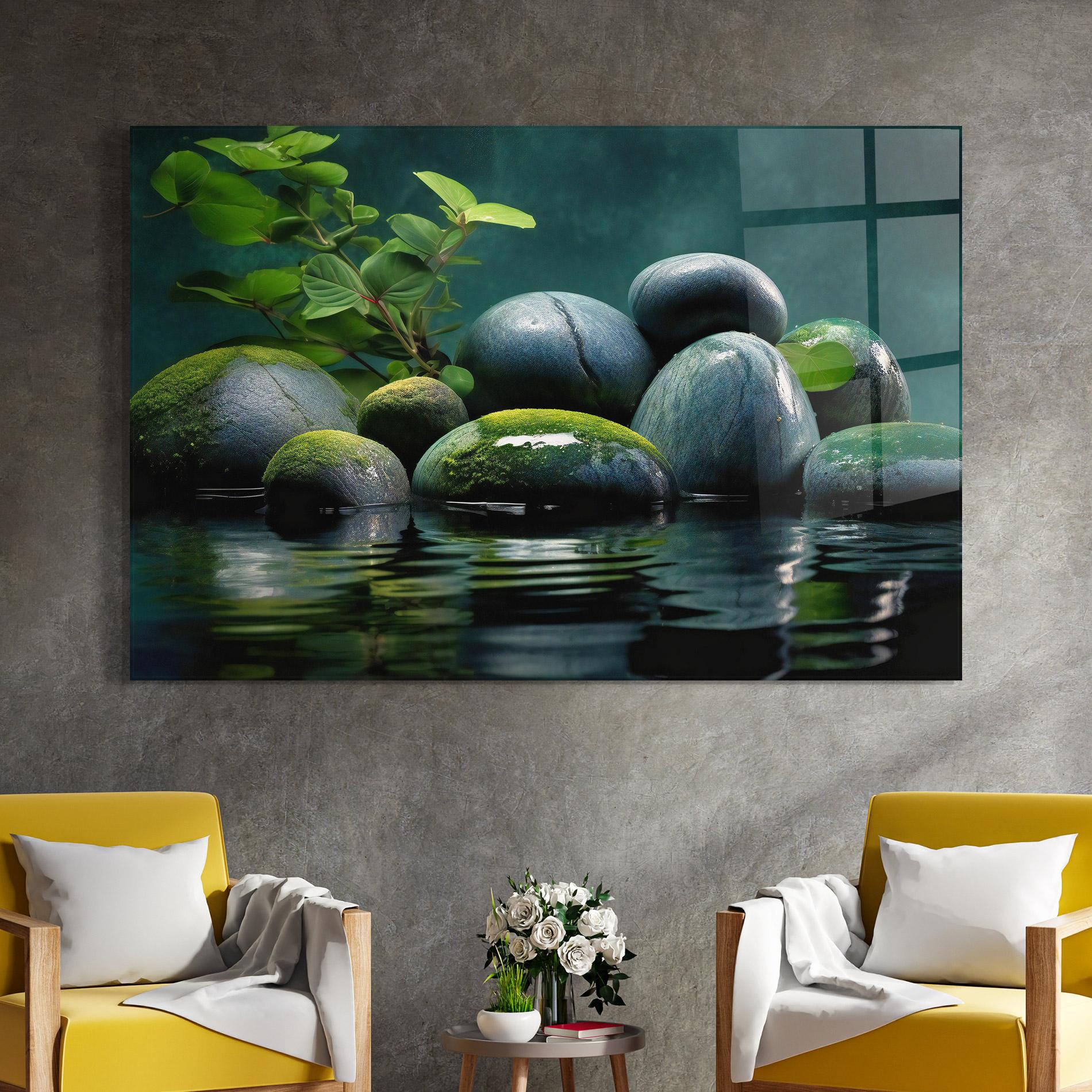 Glasbild Green Stone Nature mockup 4