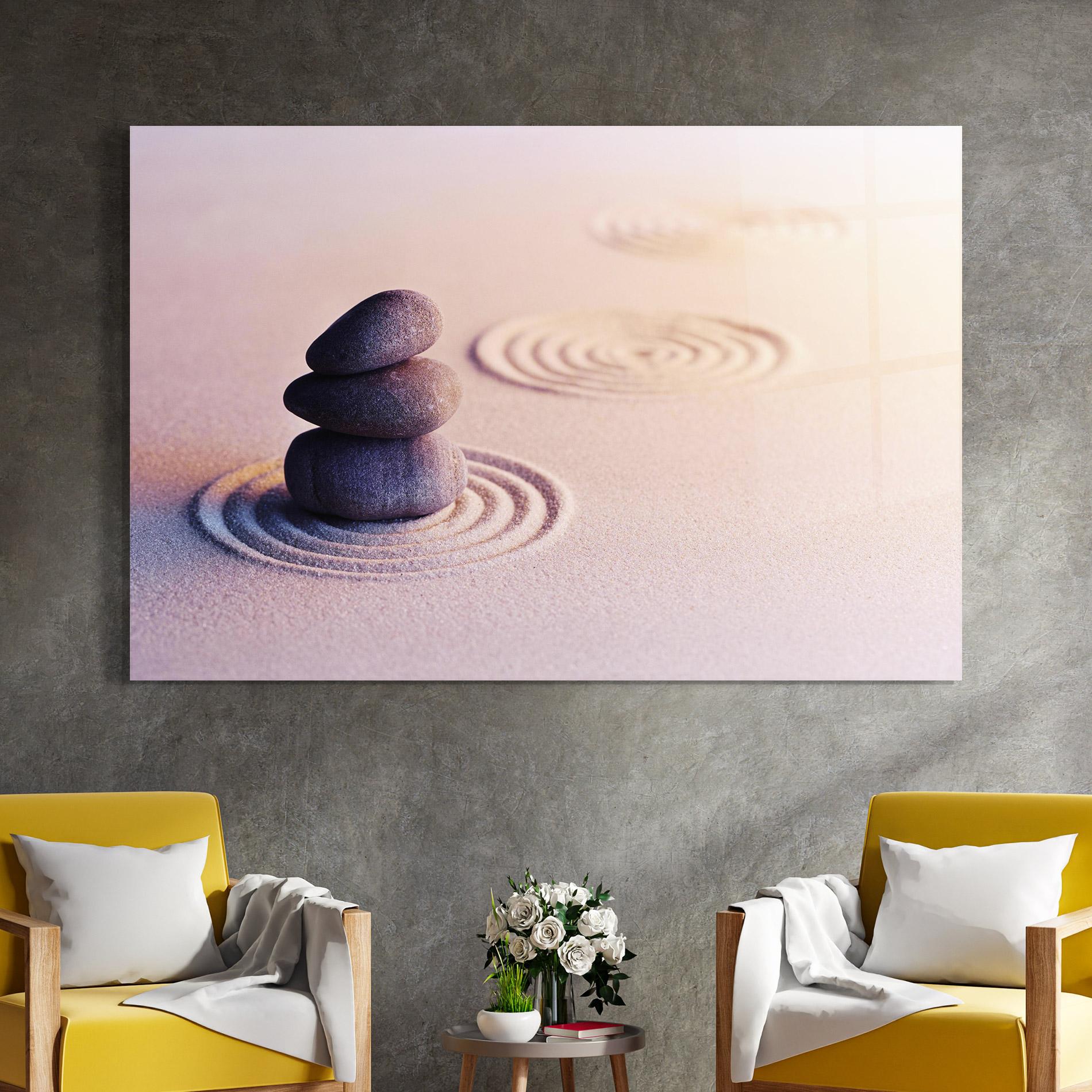 Glasbild Meditation Stones Sand mockup 4