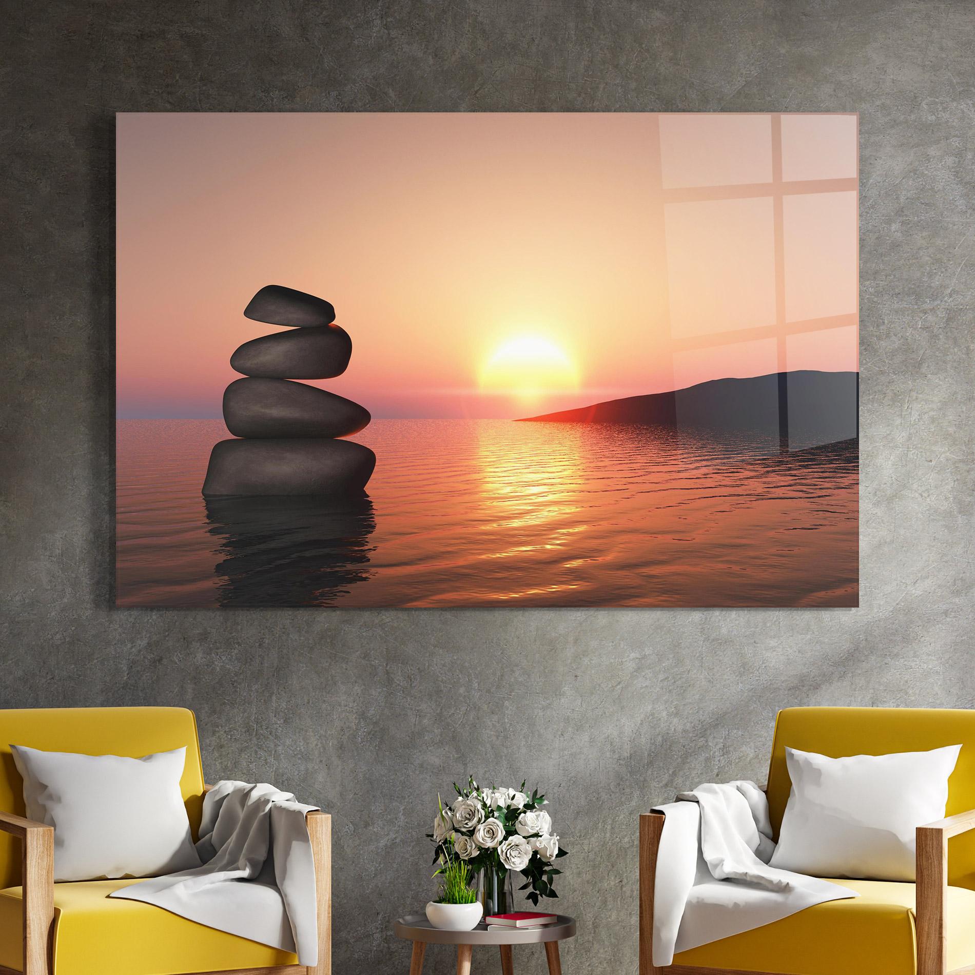 Glasbild Peace And Sunset mockup 4