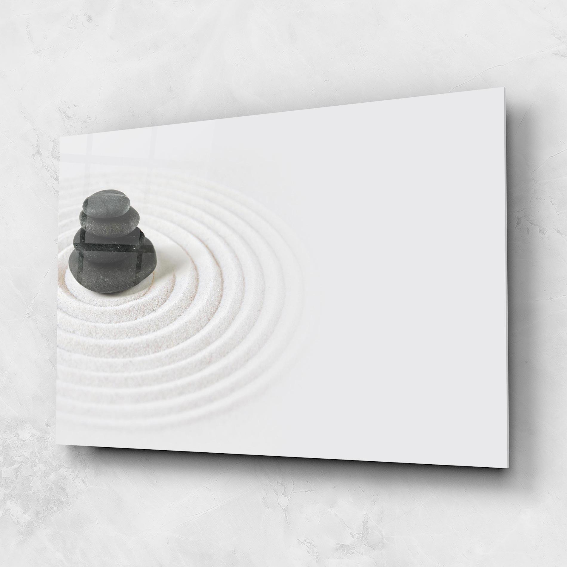 Glasbild Black Stones Sand mockup 1