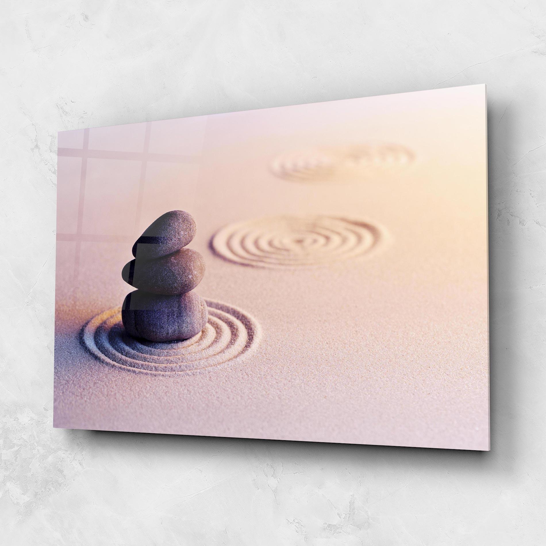 Glasbild Meditation Stones Sand mockup 1