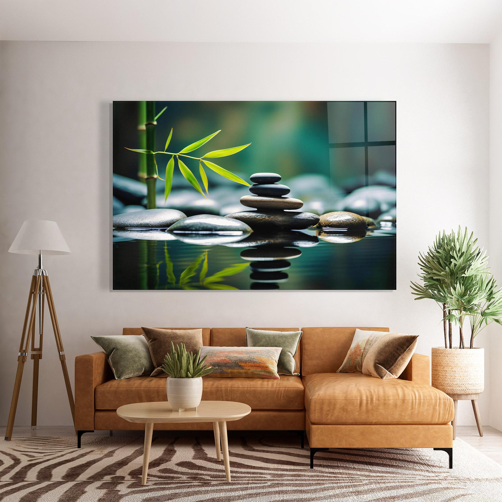 Glasbild Bamboo Stones mockup 7