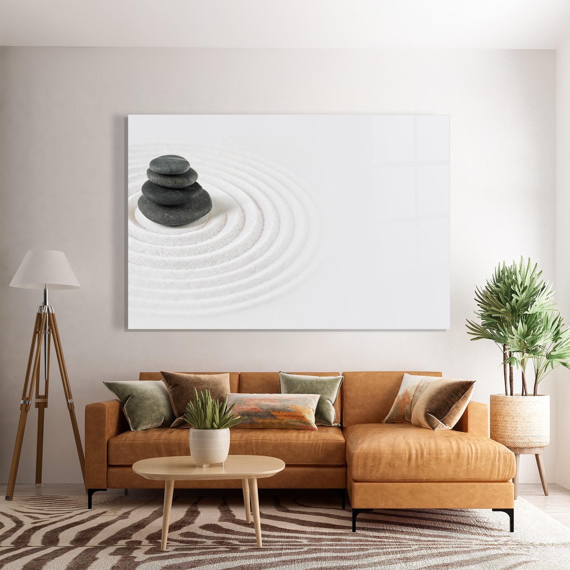 Glasbild Black Stones Sand mockup 7