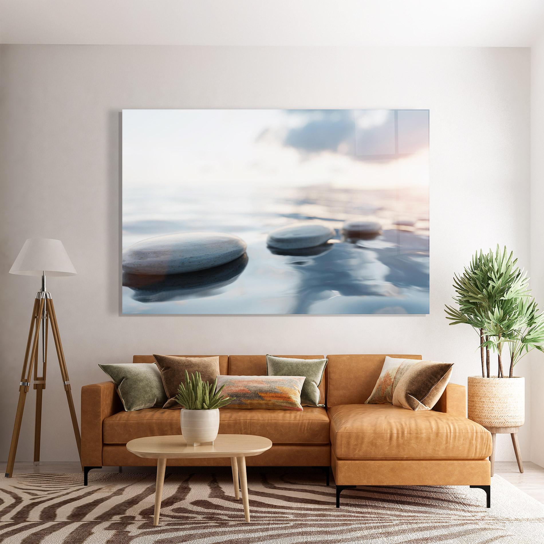 Glasbild Calm Water Stone mockup 7