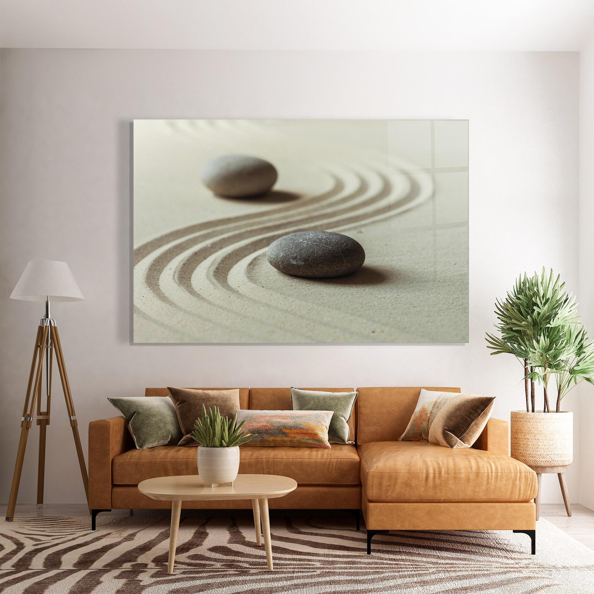 Glasbild Cream Sand Stones mockup 7