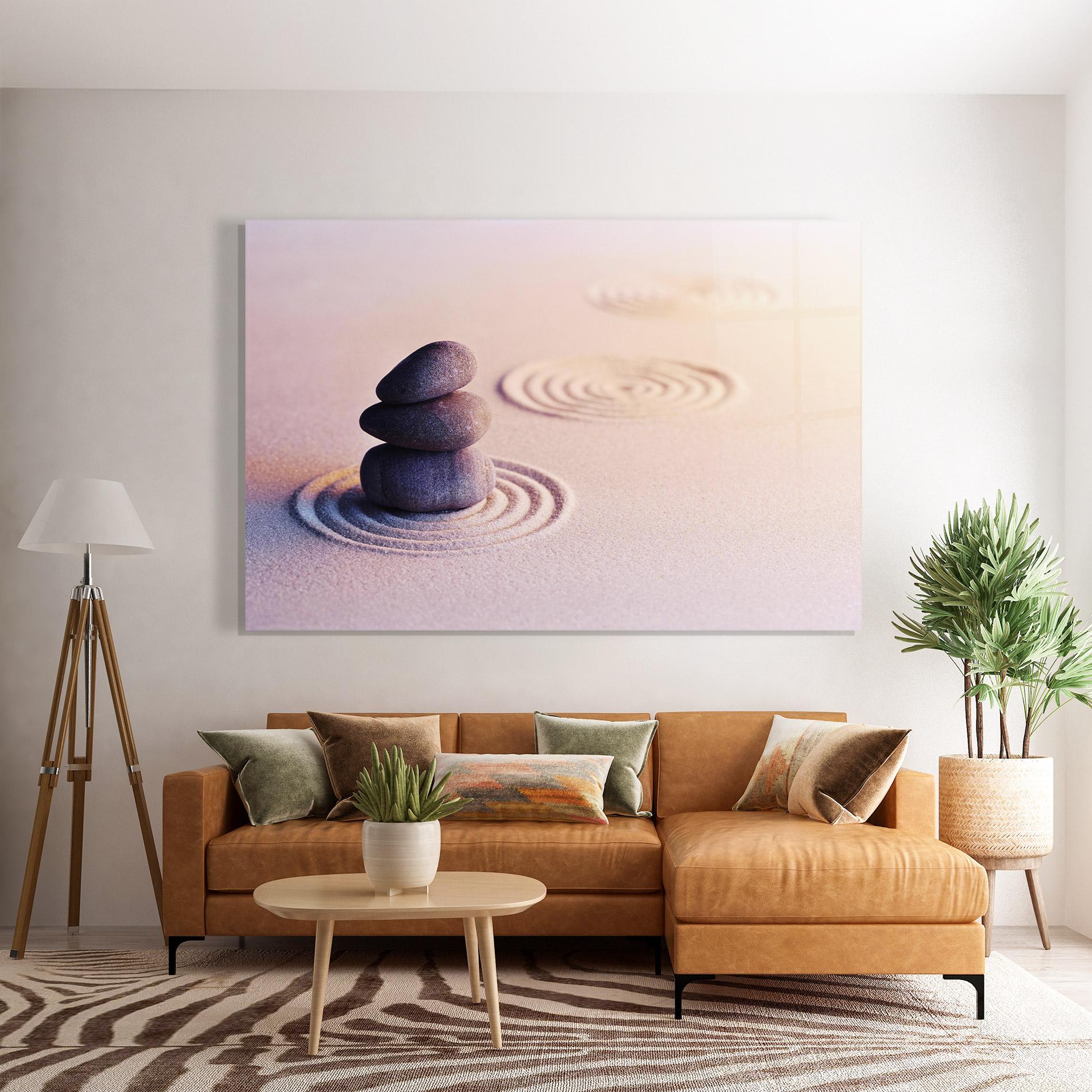 Glasbild Meditation Stones Sand mockup 7