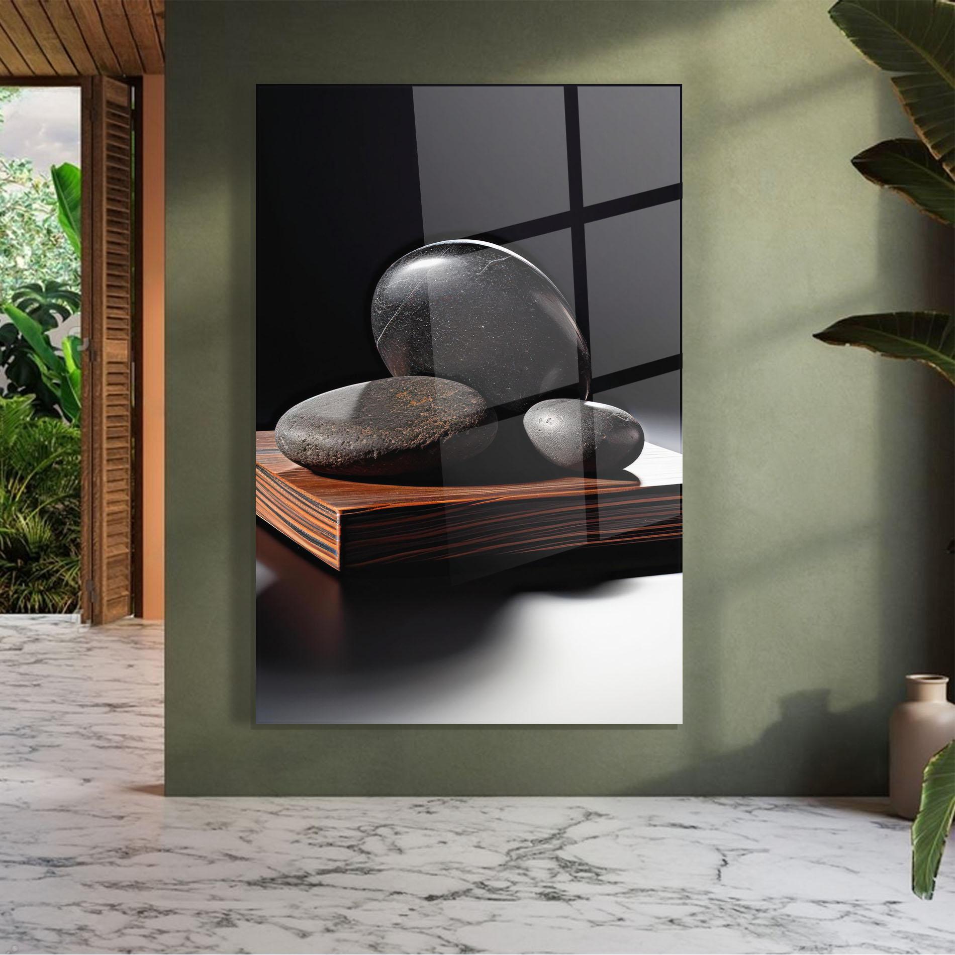 Glasbild Black Zen Stones mockup 7