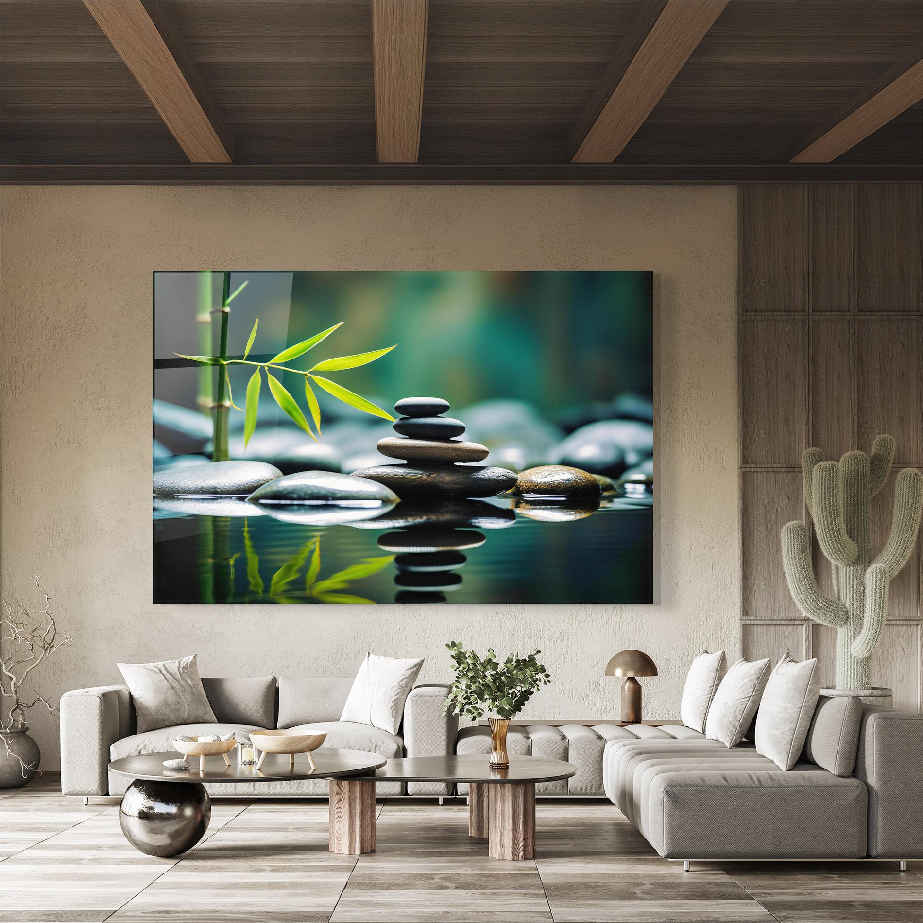 Glasbild Bamboo Stones mockup 8