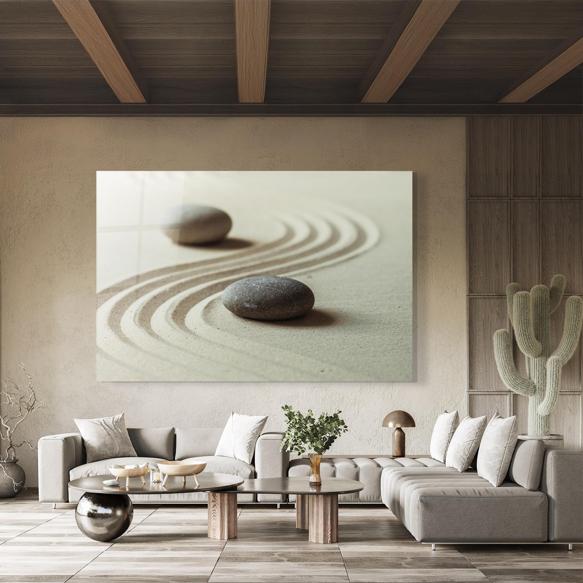 Glasbild Cream Sand Stones mockup 8