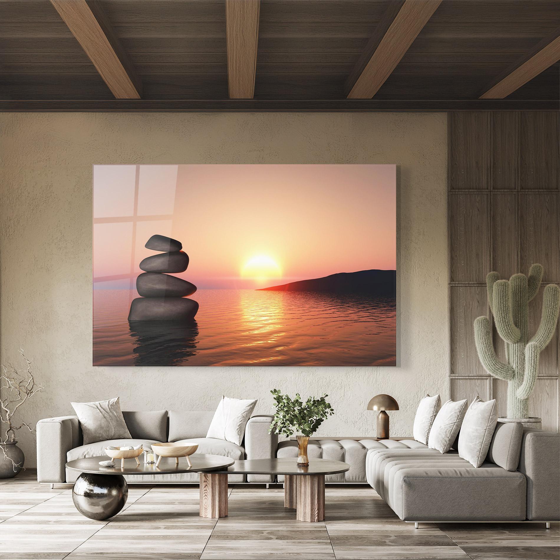Glasbild Peace And Sunset mockup 8