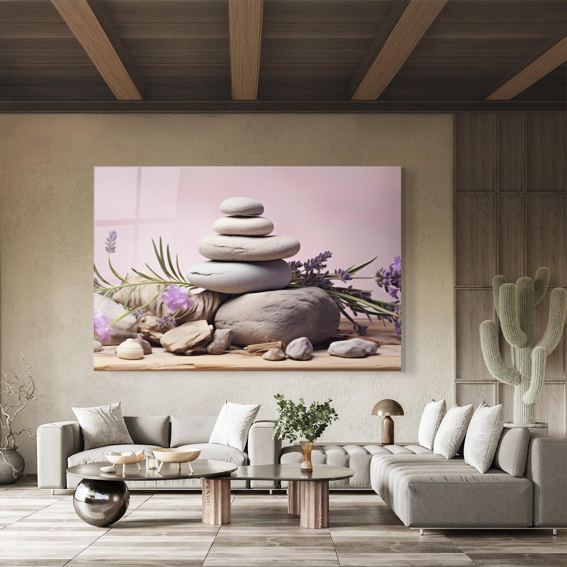 Glasbild Purple Flower Stones mockup 8