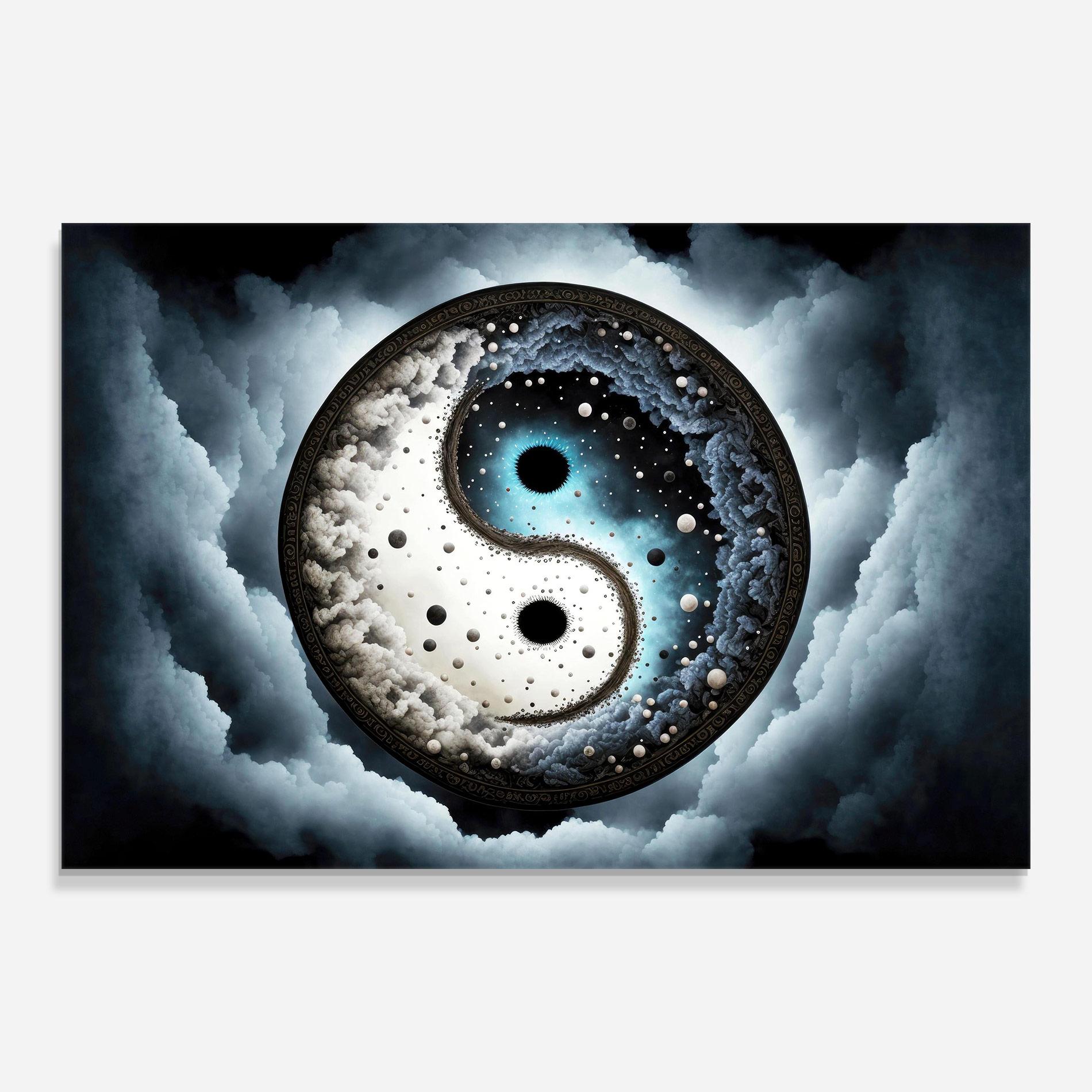 Glasbild Black Blue Yinyang mockup 0
