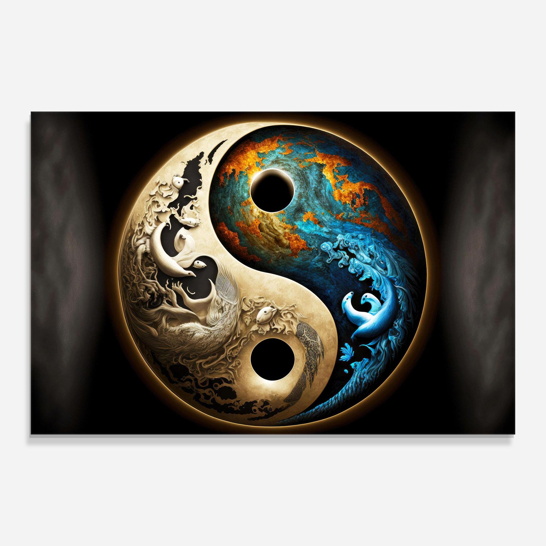 Glasbild Cream Blue Yinyang mockup 0