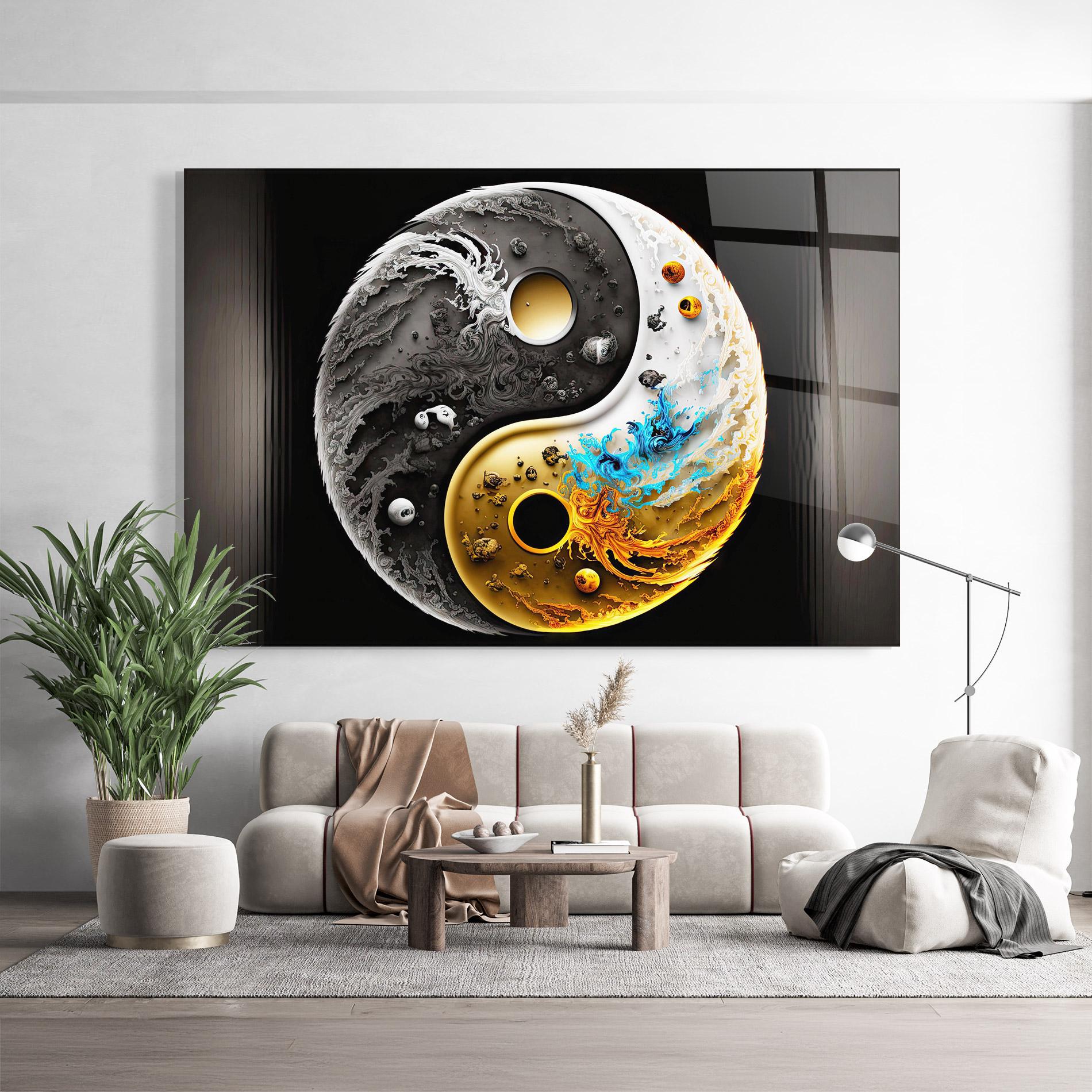 Glasbild Black Yellow Yinyang mockup 9