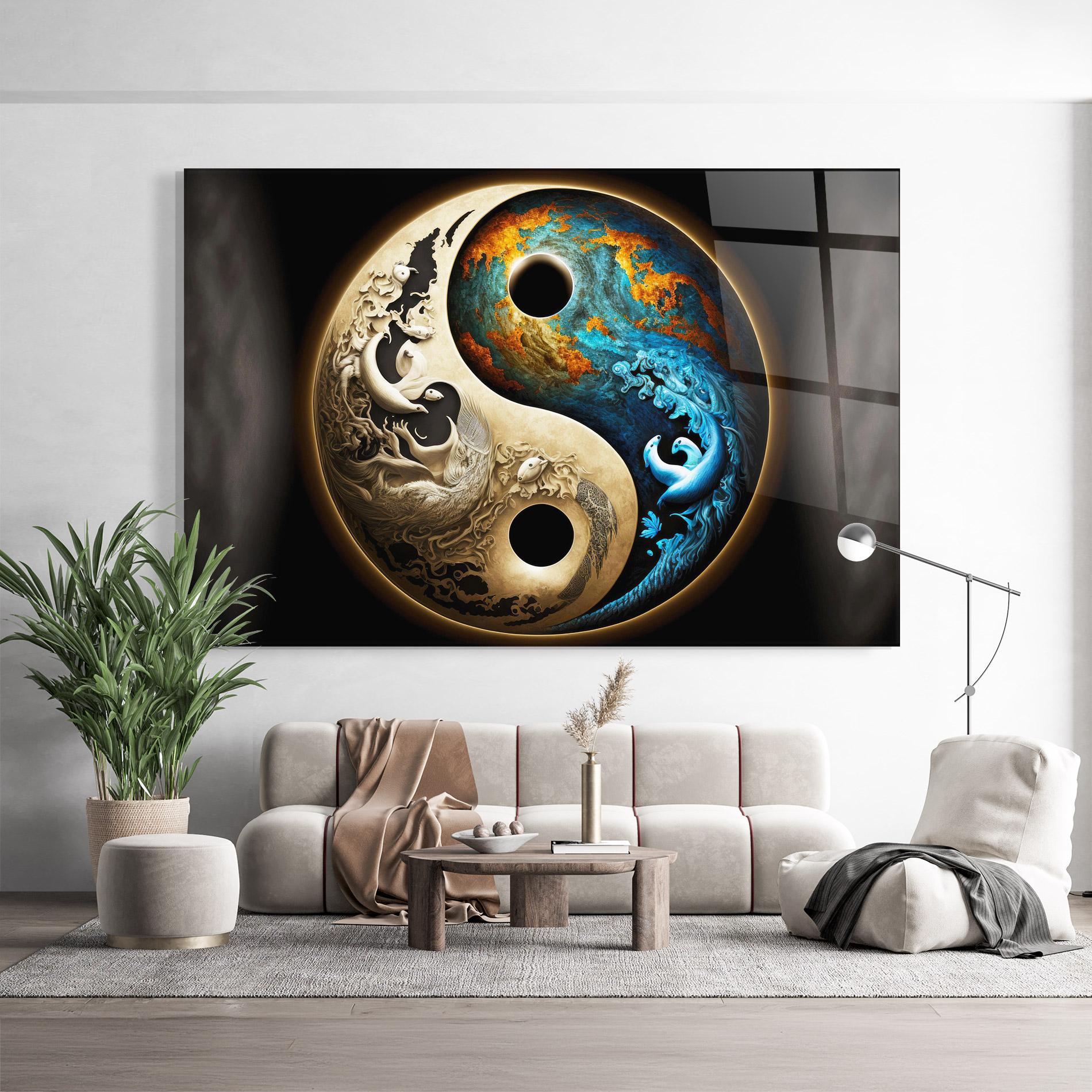 Glasbild Cream Blue Yinyang mockup 9