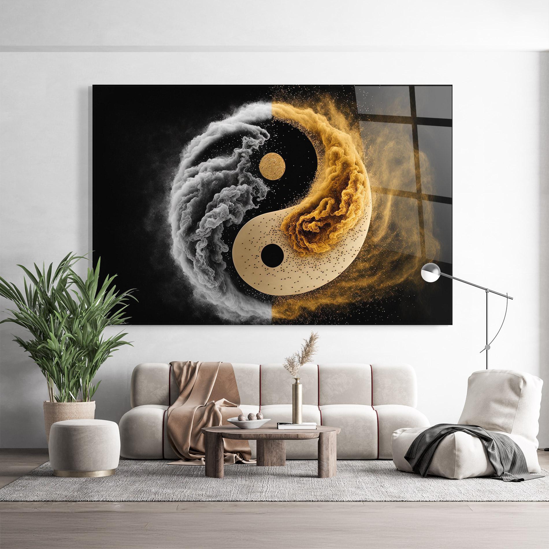 Glasbild Cream Smoke Yinyang mockup 9