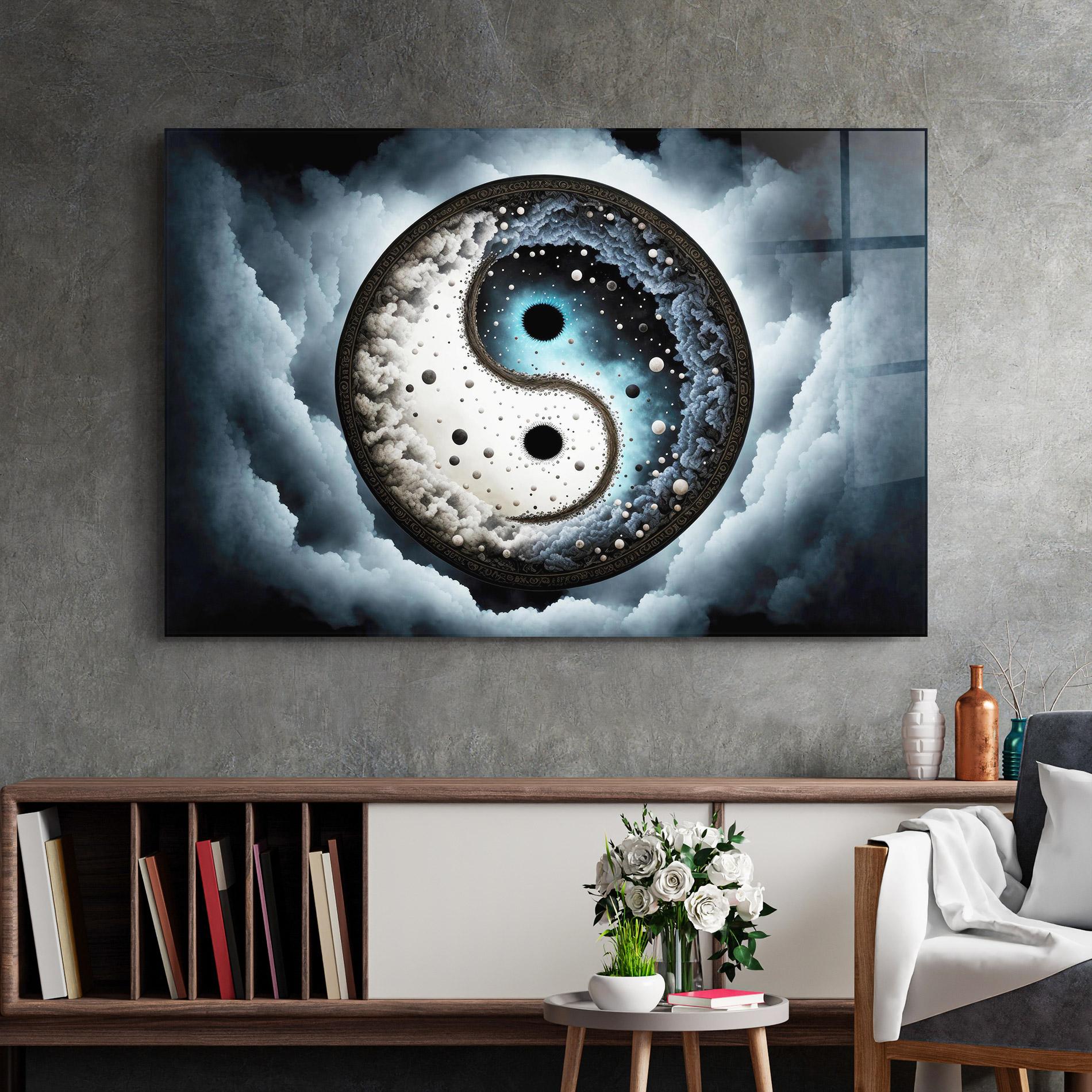 Glasbild Black Blue Yinyang mockup 2