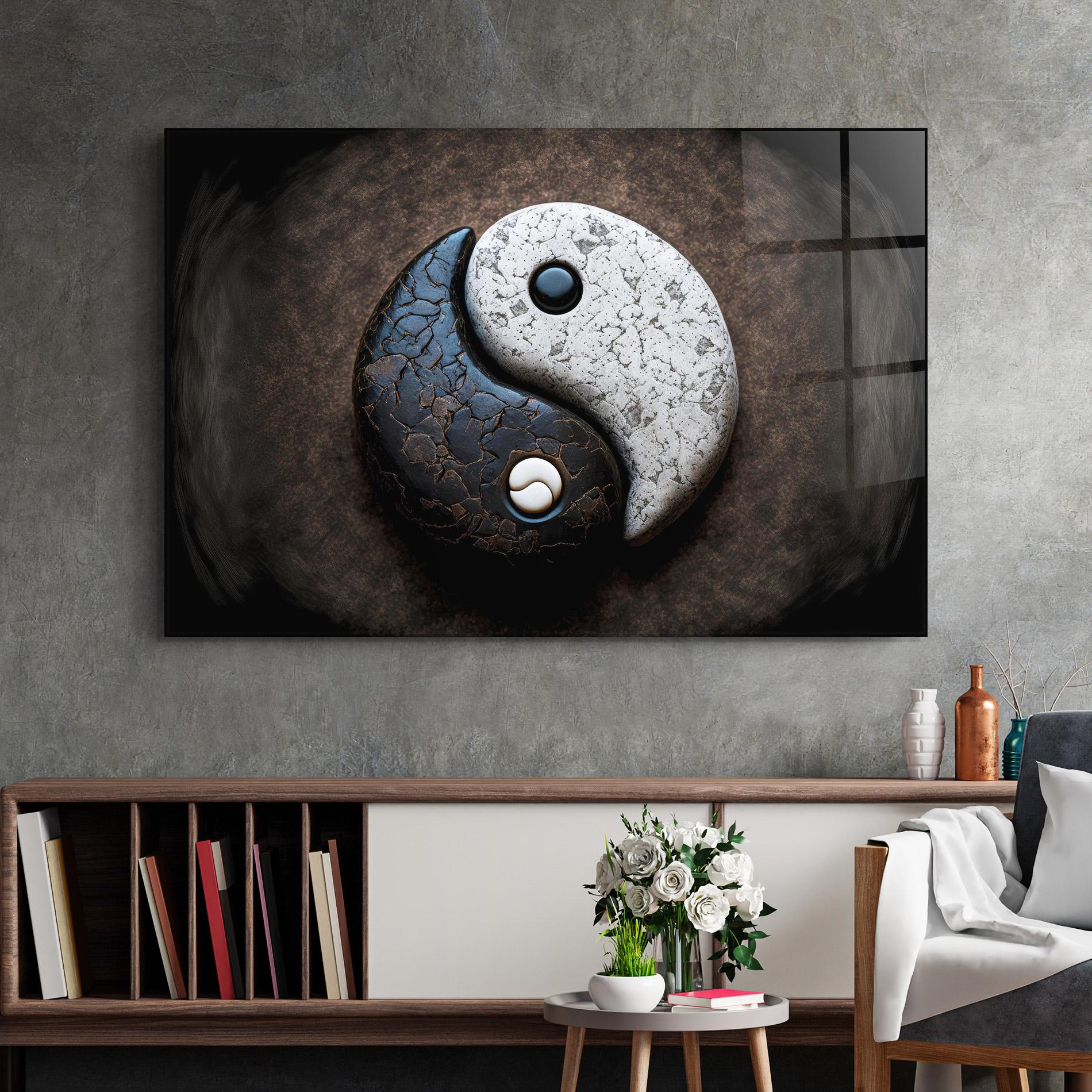 Glasbild Black Stone Yinyang mockup 2