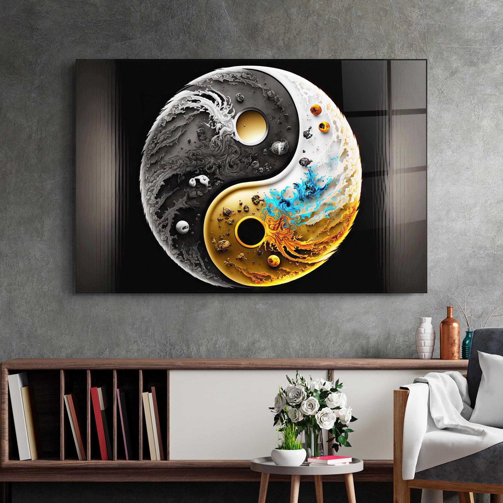 Glasbild Black Yellow Yinyang mockup 2