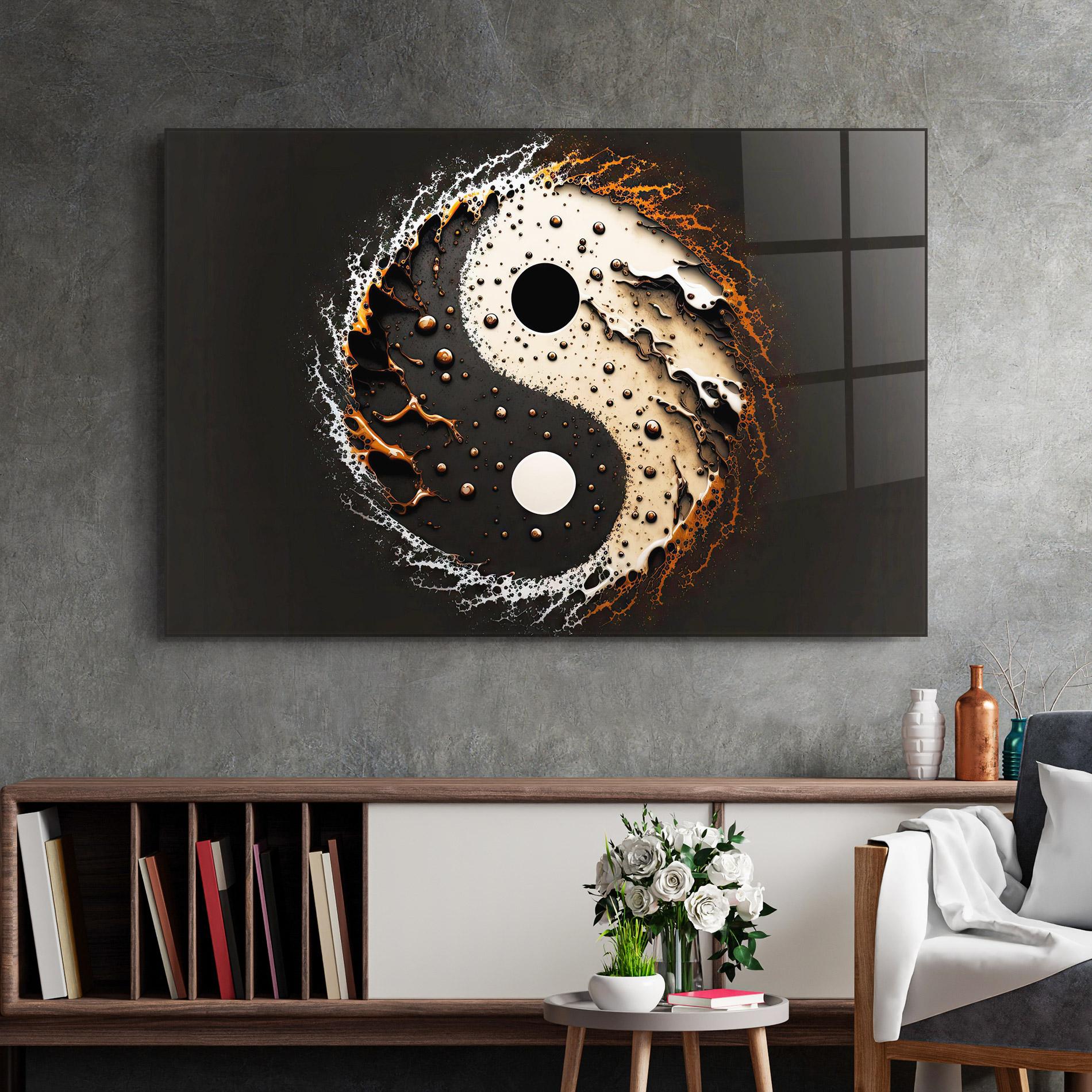 Glasbild Brown Liquid Yinyang mockup 2