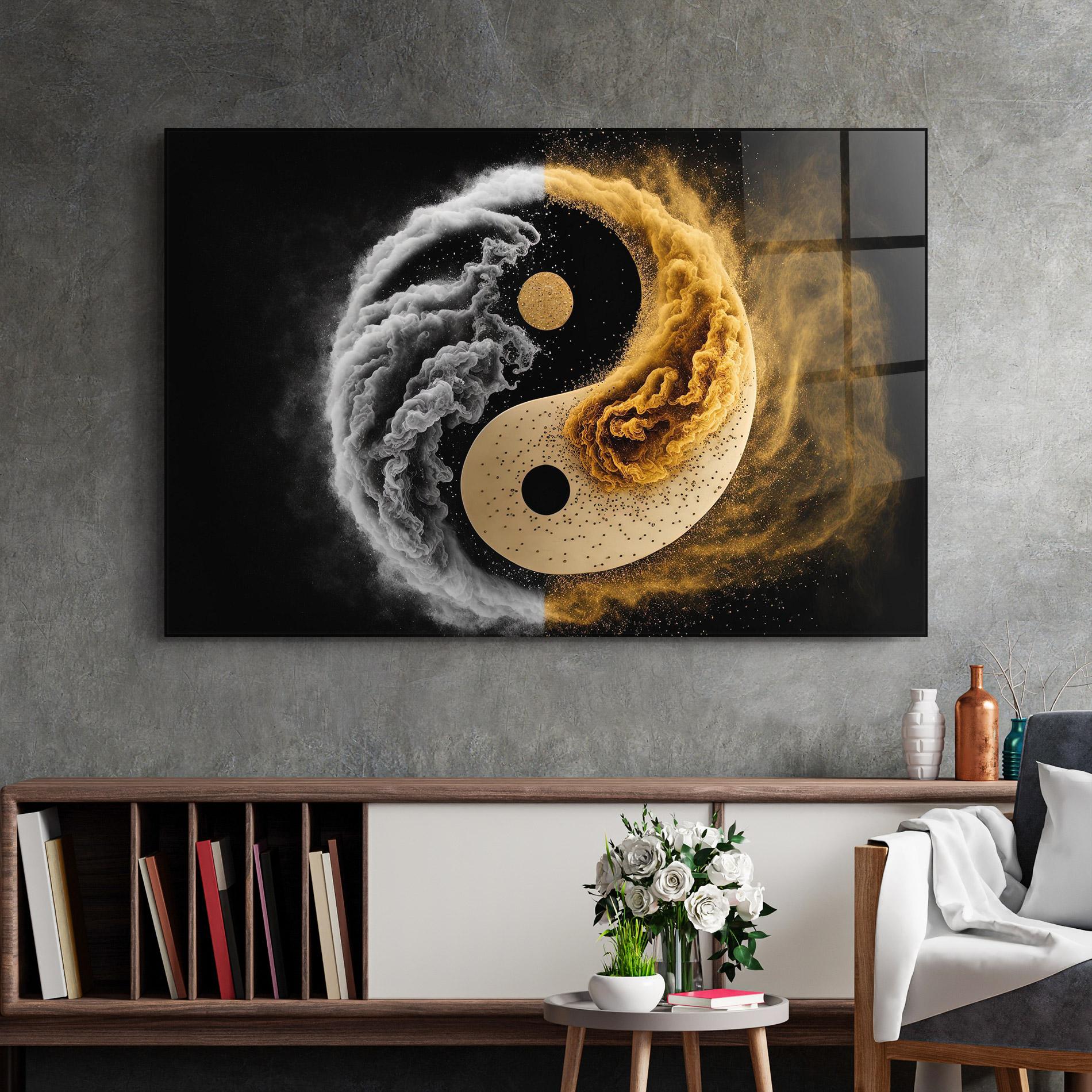 Glasbild Cream Smoke Yinyang mockup 2