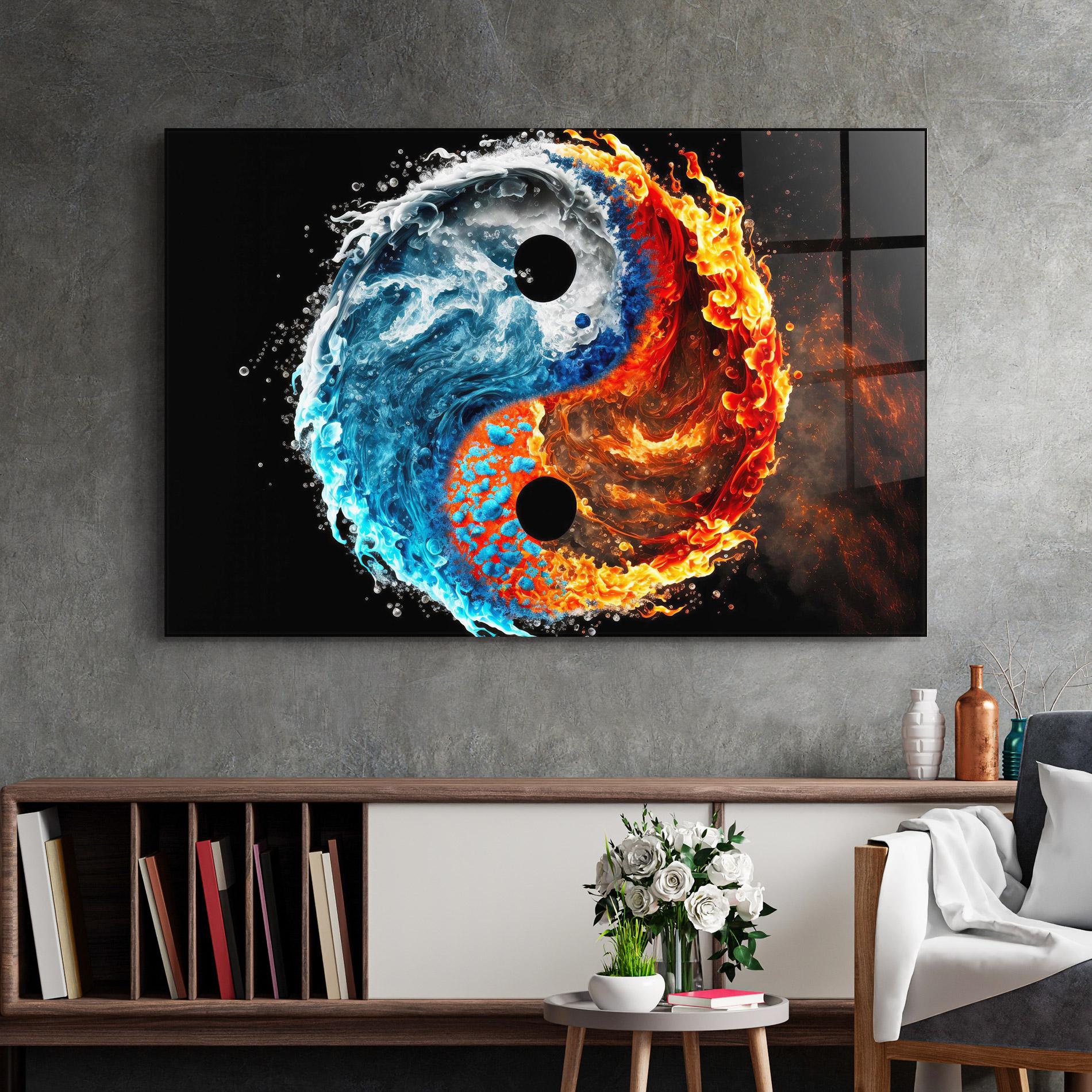 Glasbild Fire Water Yin Yang mockup 2