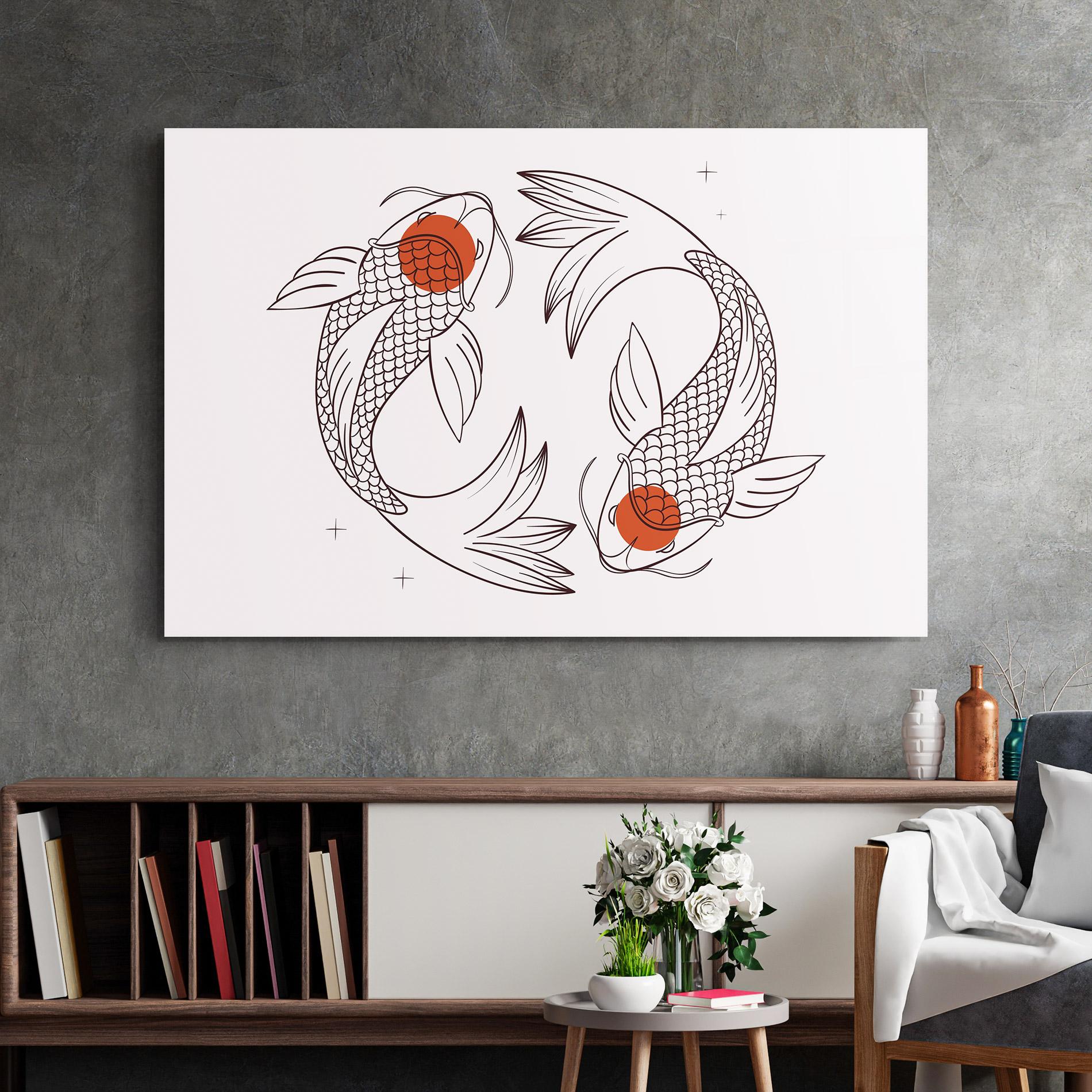 Glasbild Koi Yinyang Art mockup 2