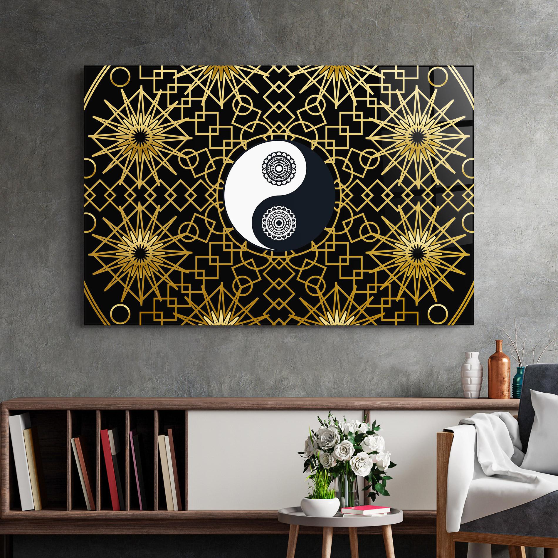 Glasbild Meditation Yin Yang mockup 2