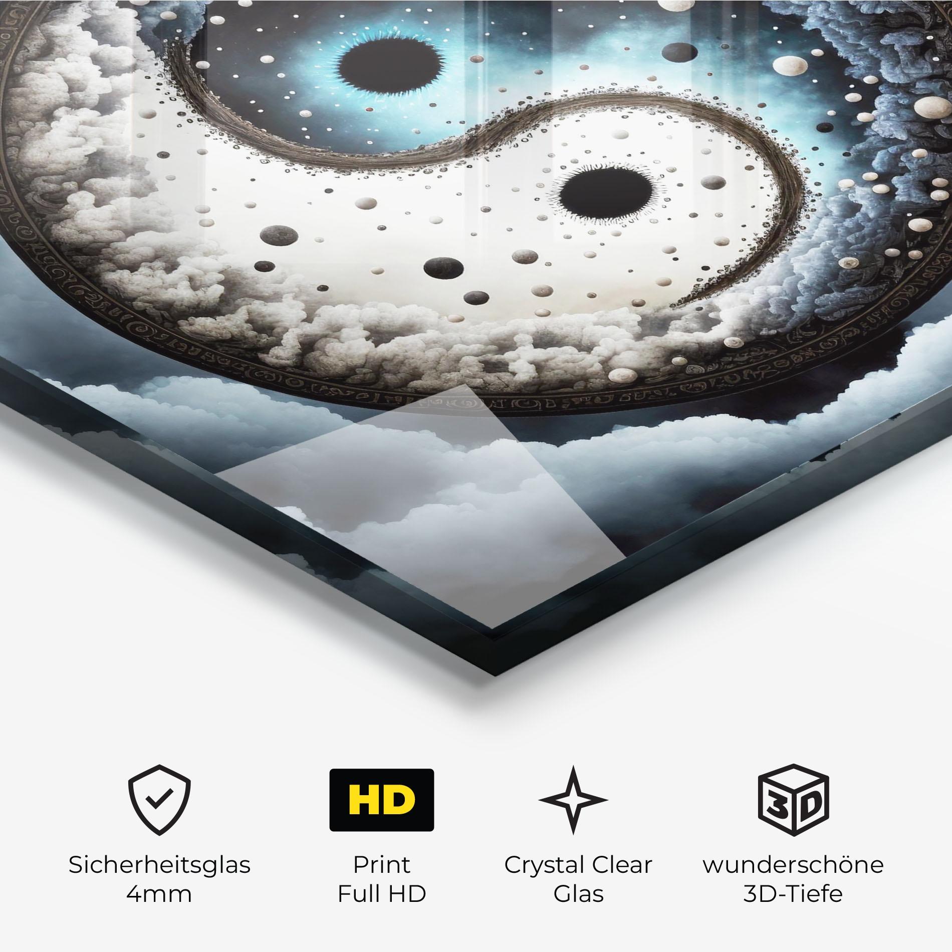 Glasbild Black Blue Yinyang mockup 3