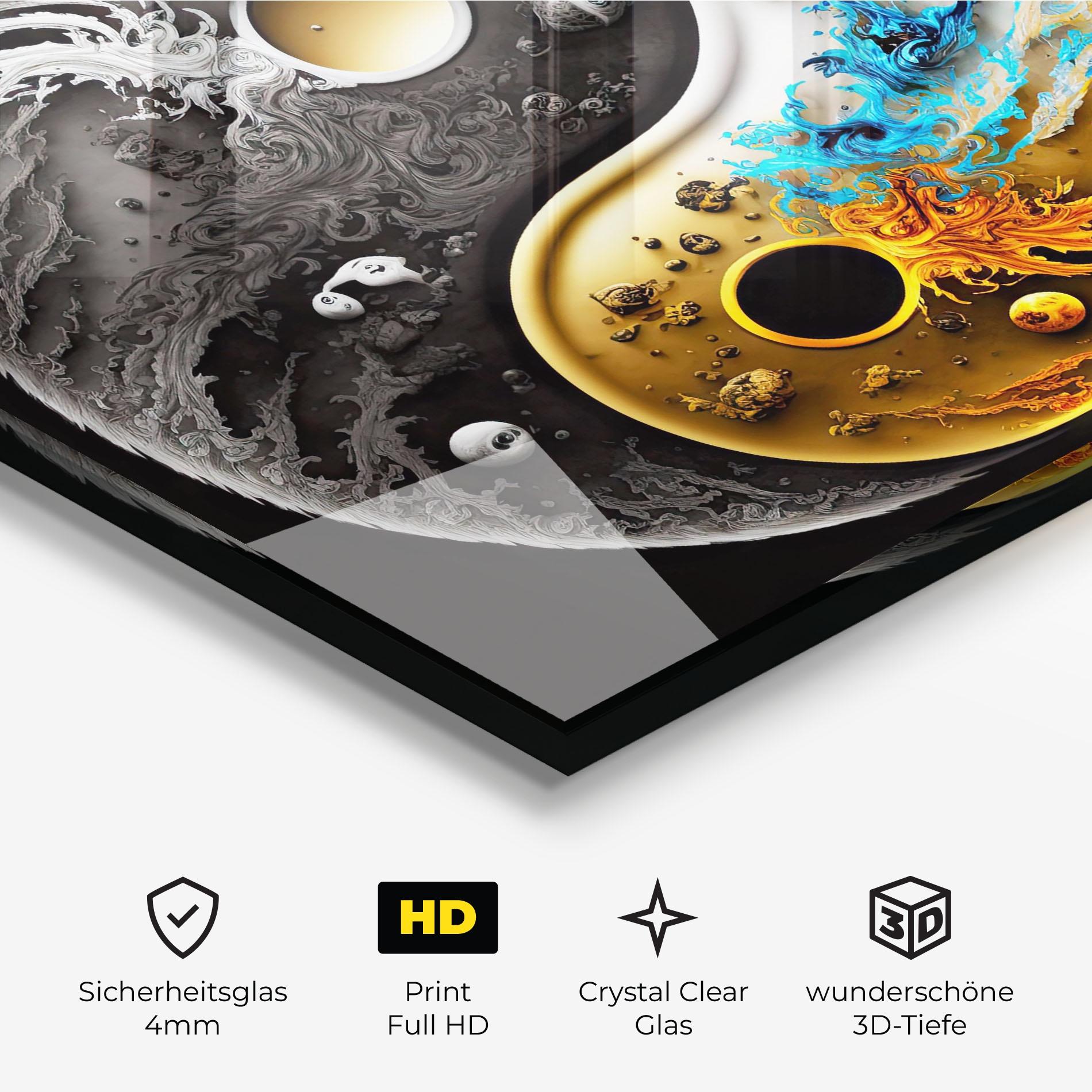 Glasbild Black Yellow Yinyang mockup 3