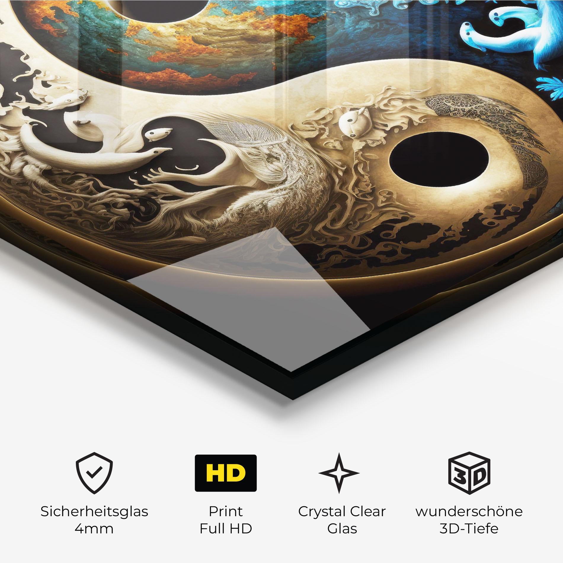 Glasbild Cream Blue Yinyang mockup 3