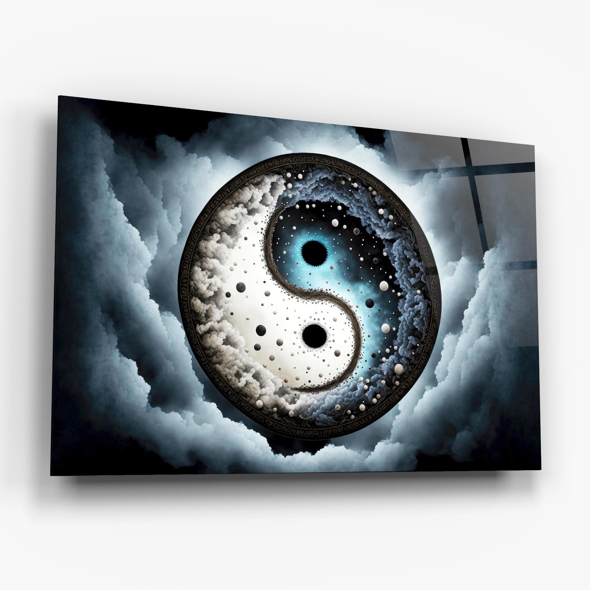 Glasbild Black Blue Yinyang mockup 6