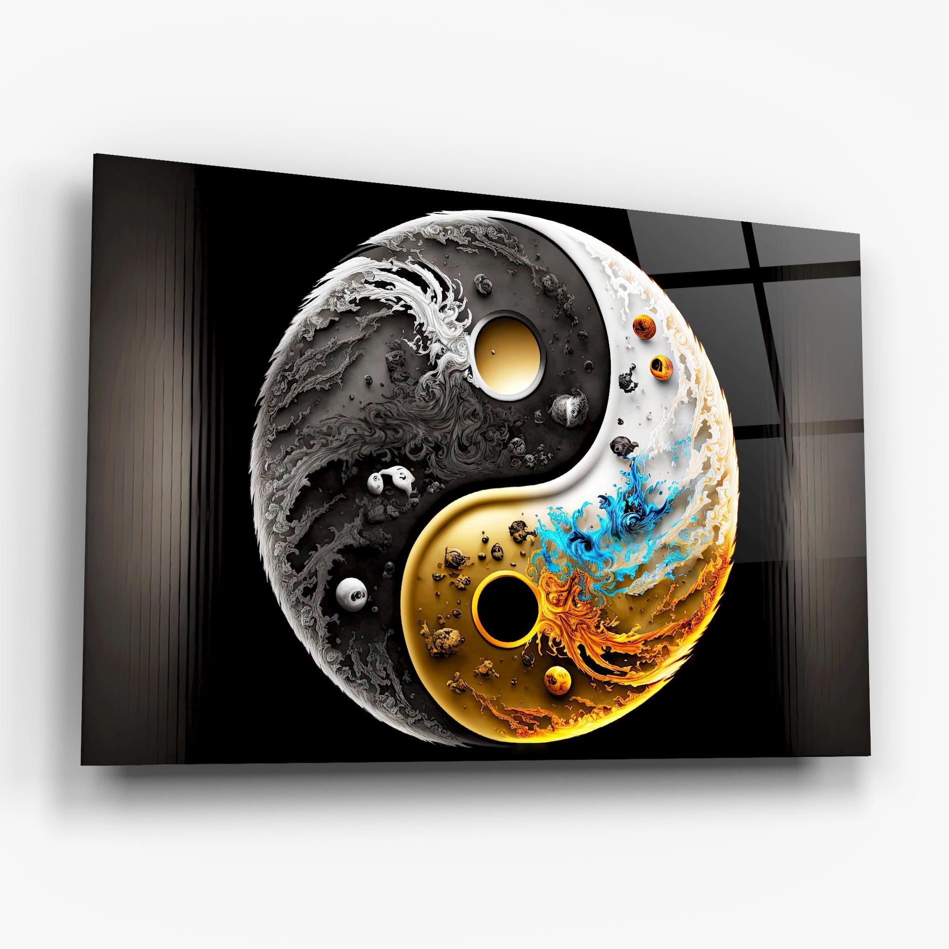 Glasbild Black Yellow Yinyang mockup 6