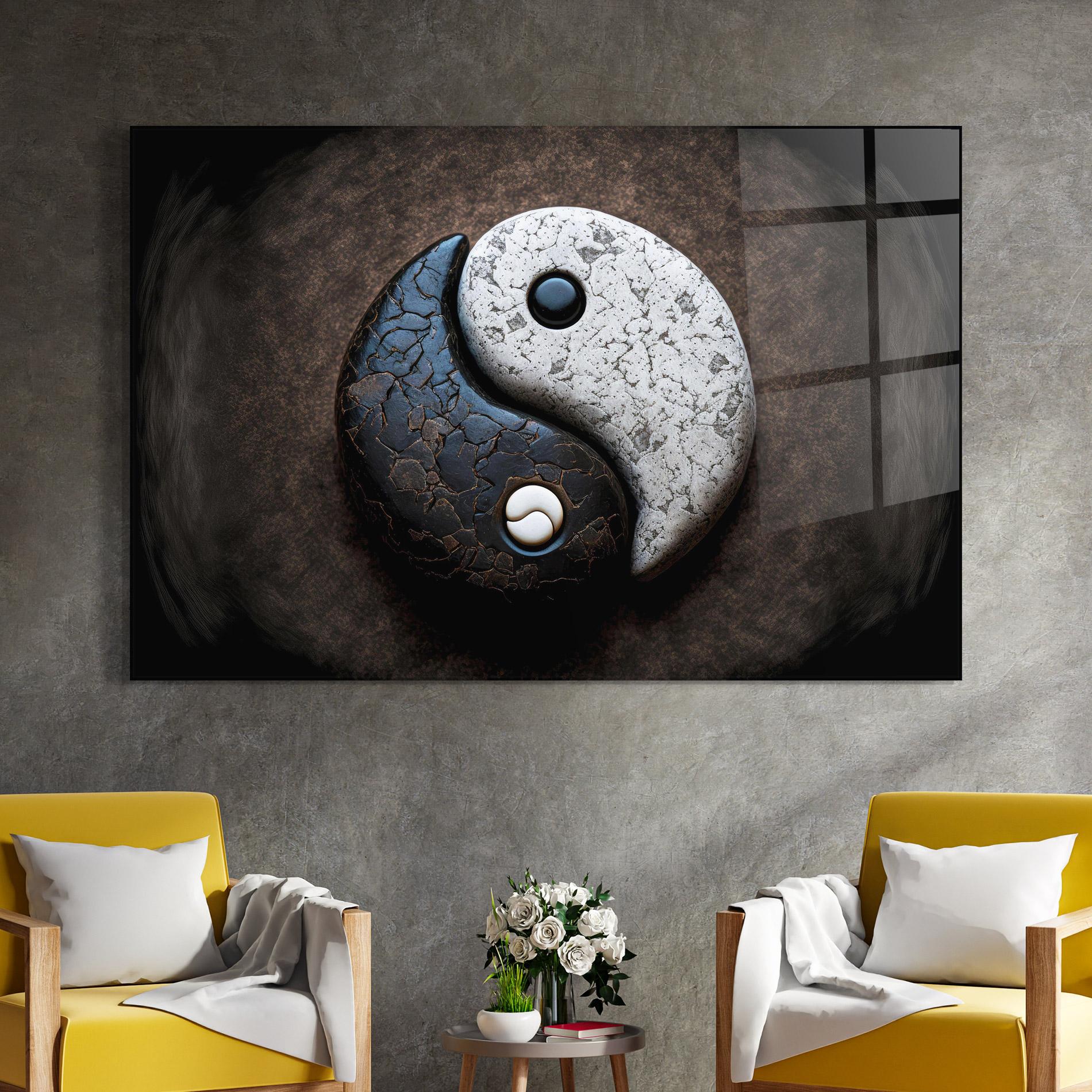 Glasbild Black Stone Yinyang mockup 4