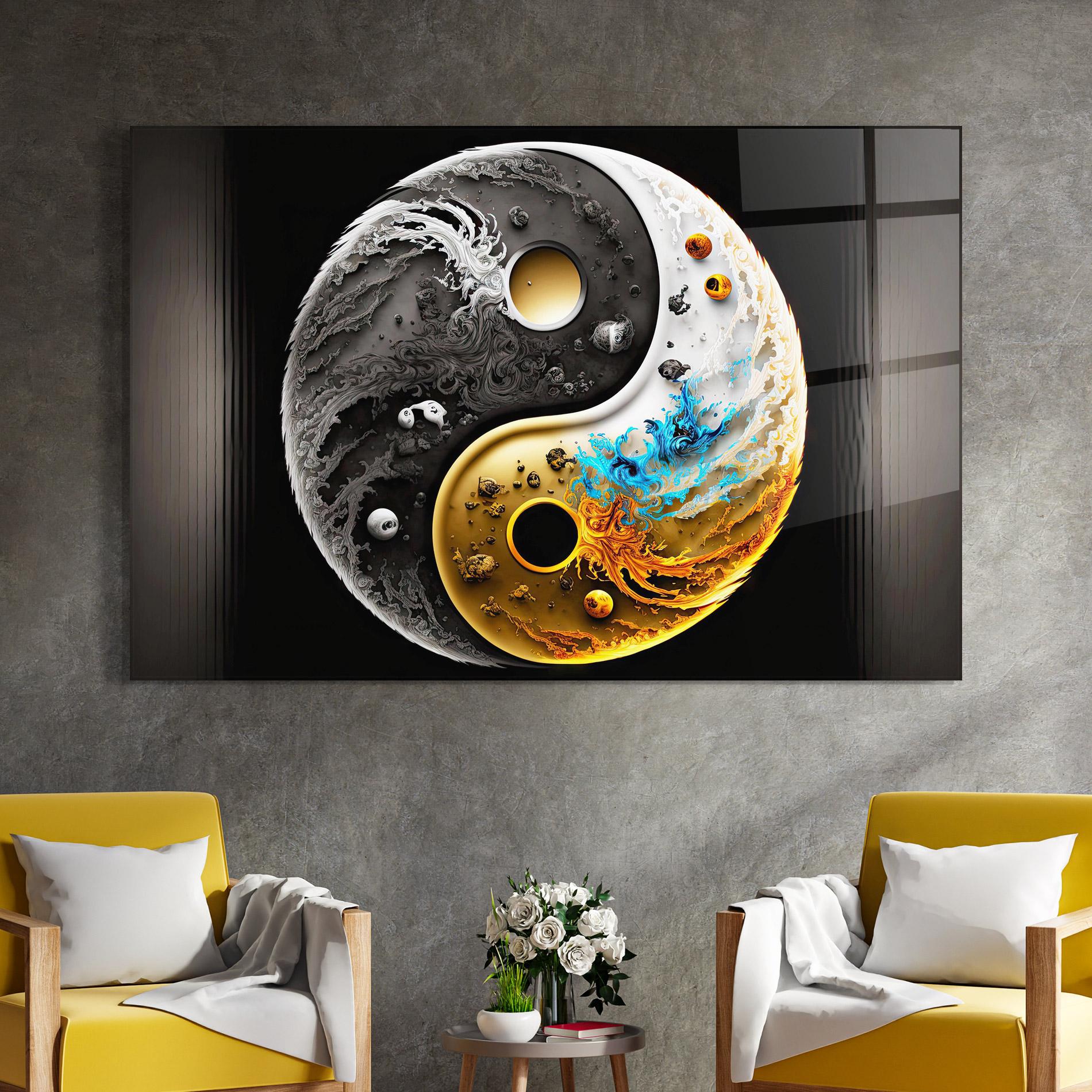 Glasbild Black Yellow Yinyang mockup 4