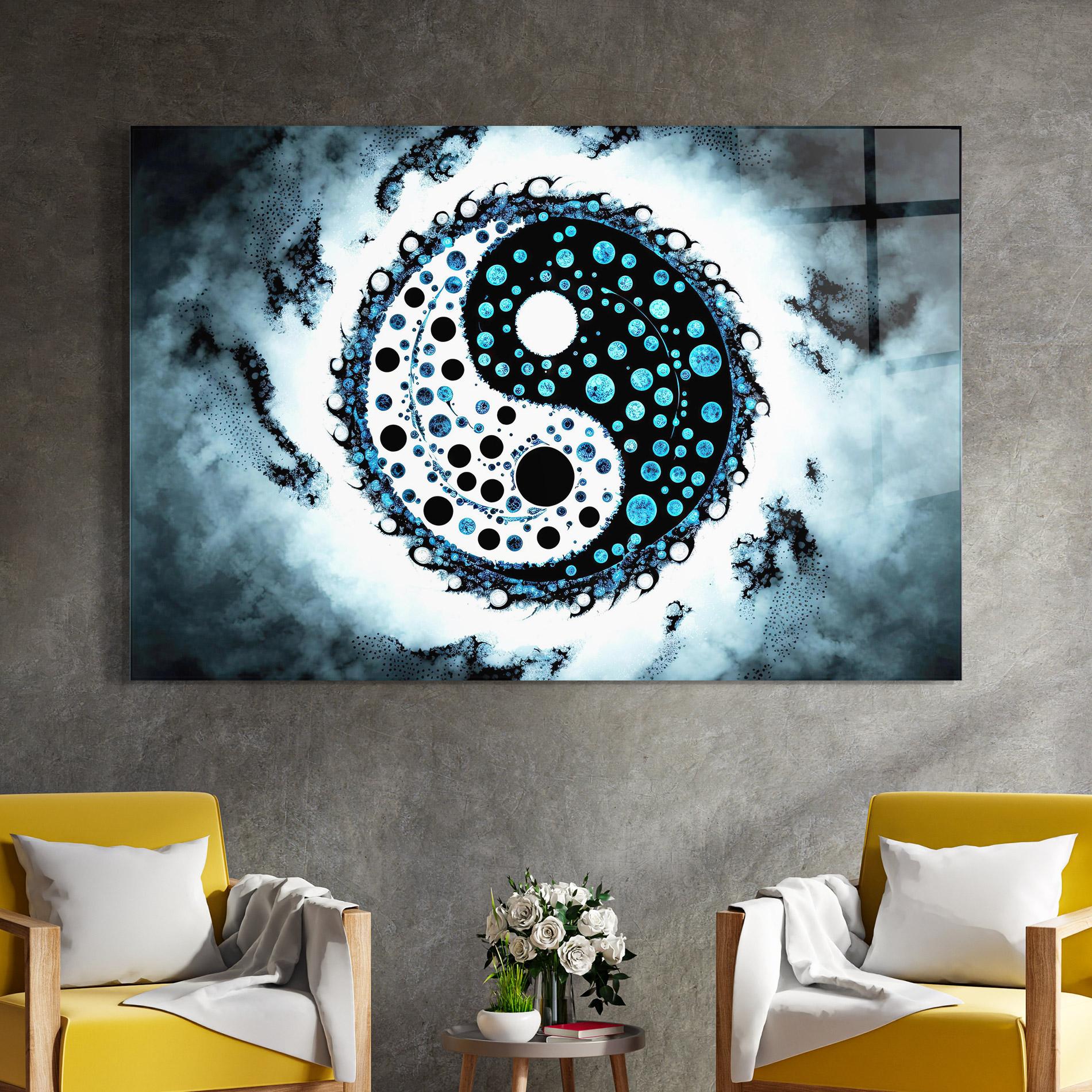 Glasbild Blue White Yinyang mockup 4