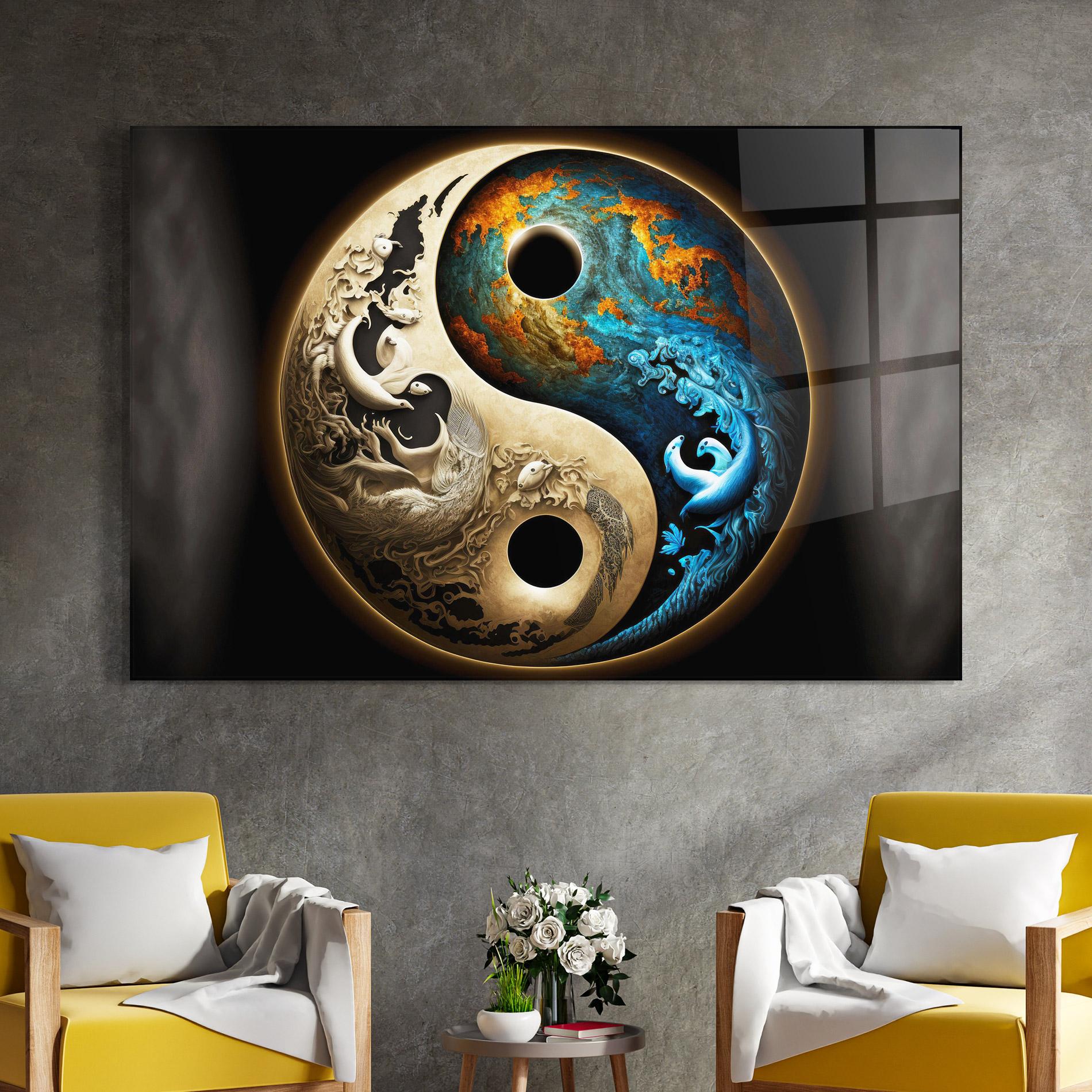 Glasbild Cream Blue Yinyang mockup 4