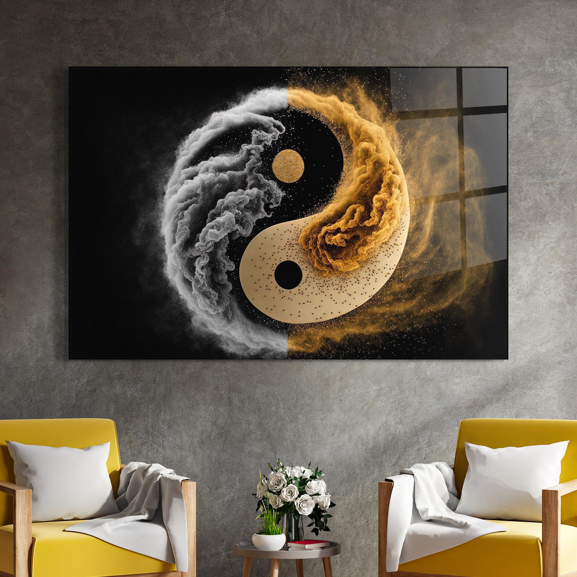 Glasbild Cream Smoke Yinyang mockup 4