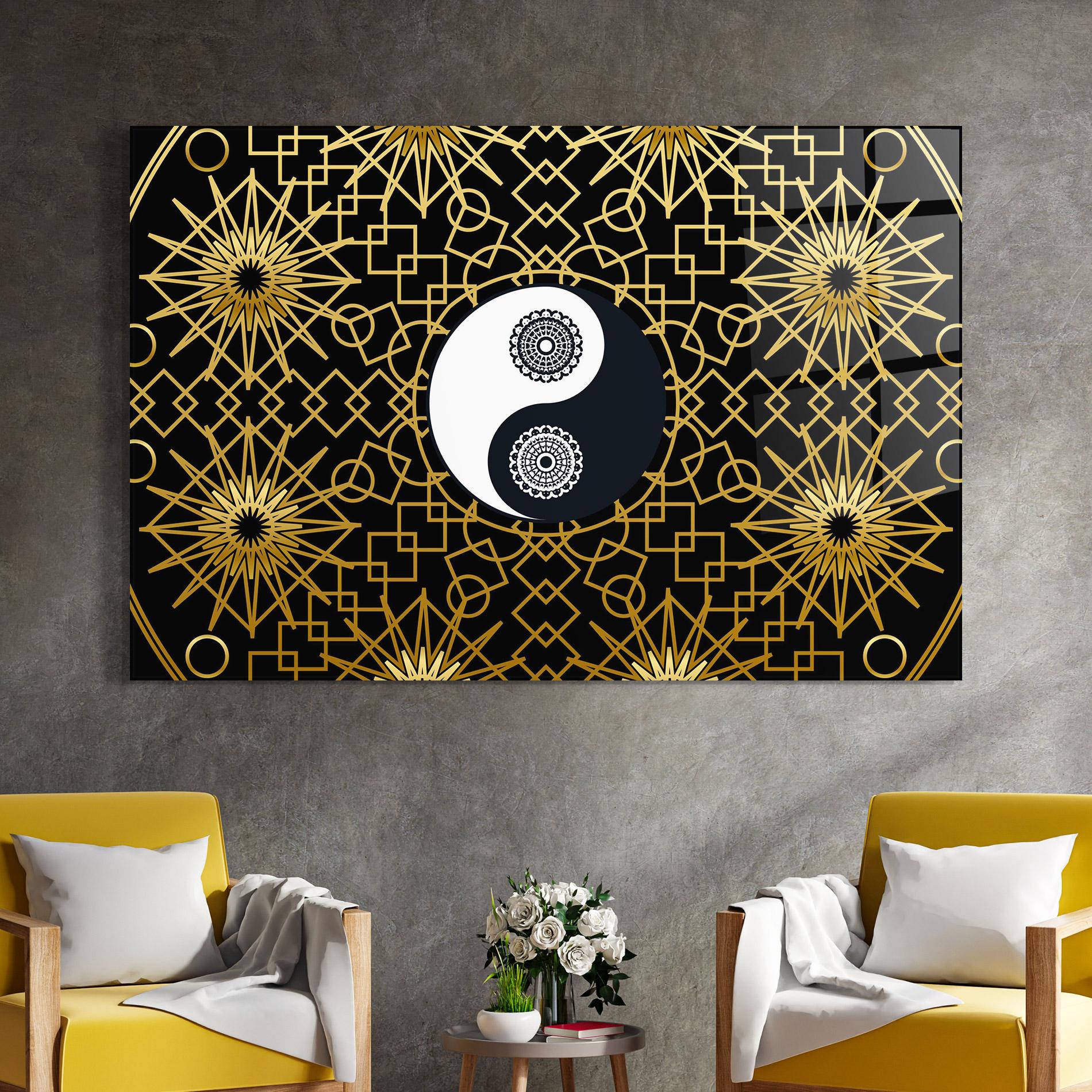 Glasbild Meditation Yin Yang mockup 4