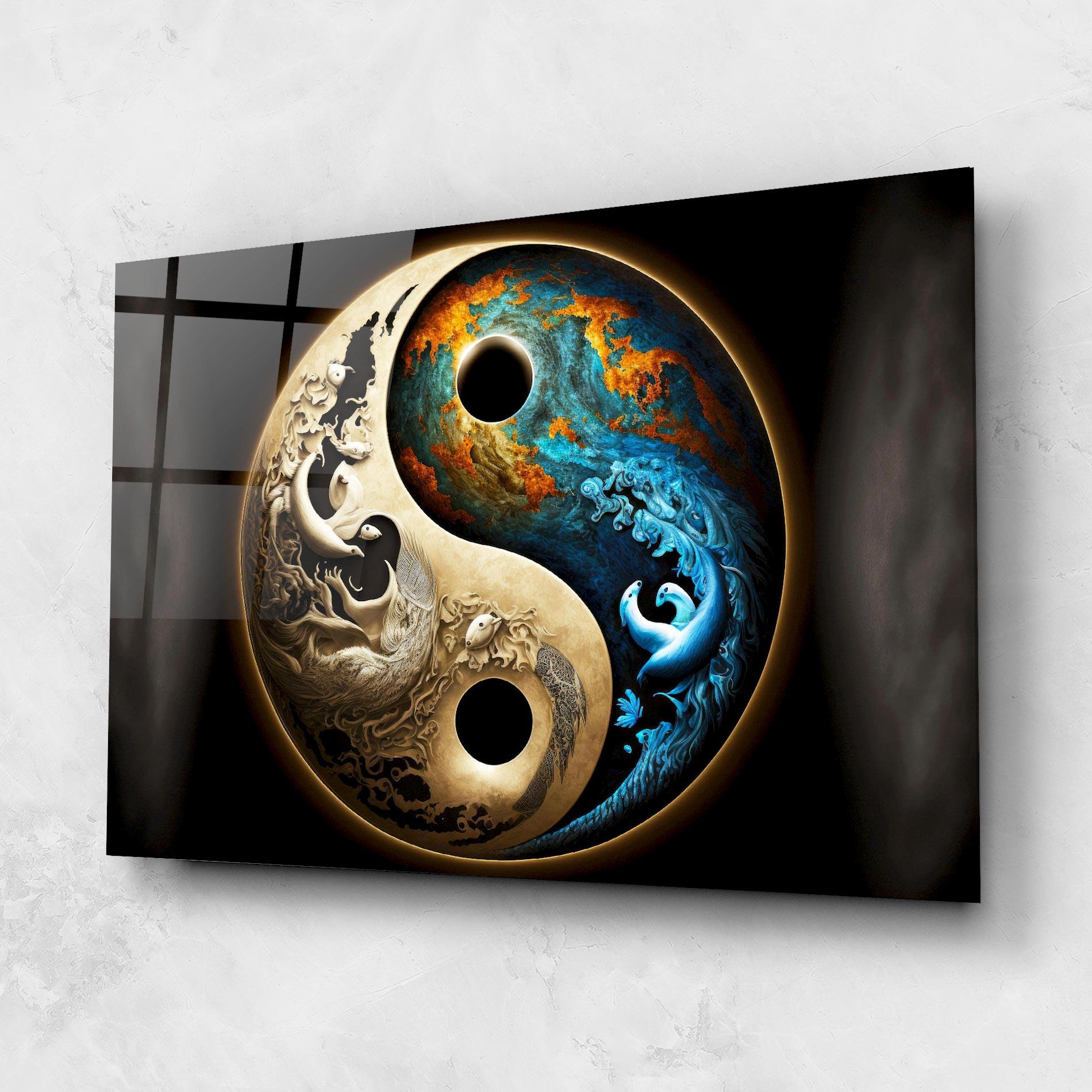 Glasbild Cream Blue Yinyang mockup 1